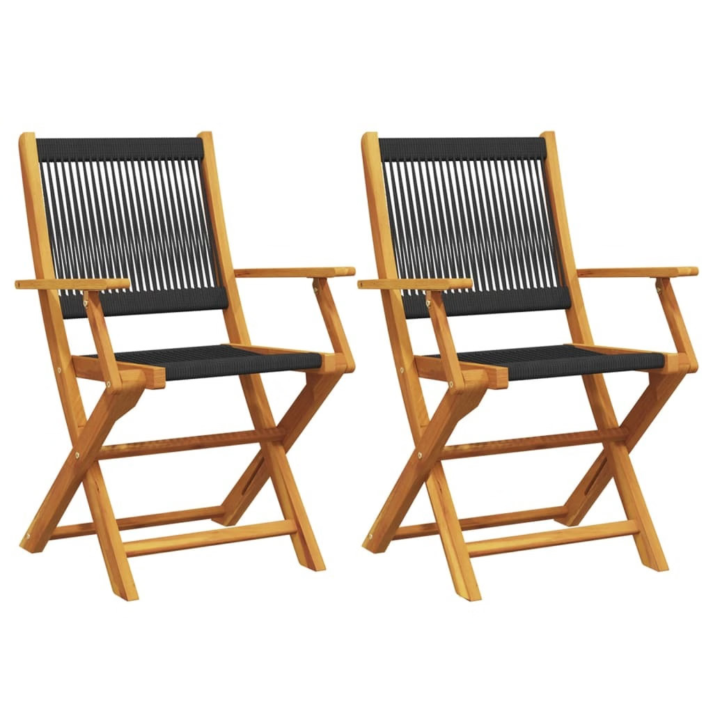 Patio Chairs 2 pcs Black Solid Wood Acacia and Polypropylene
