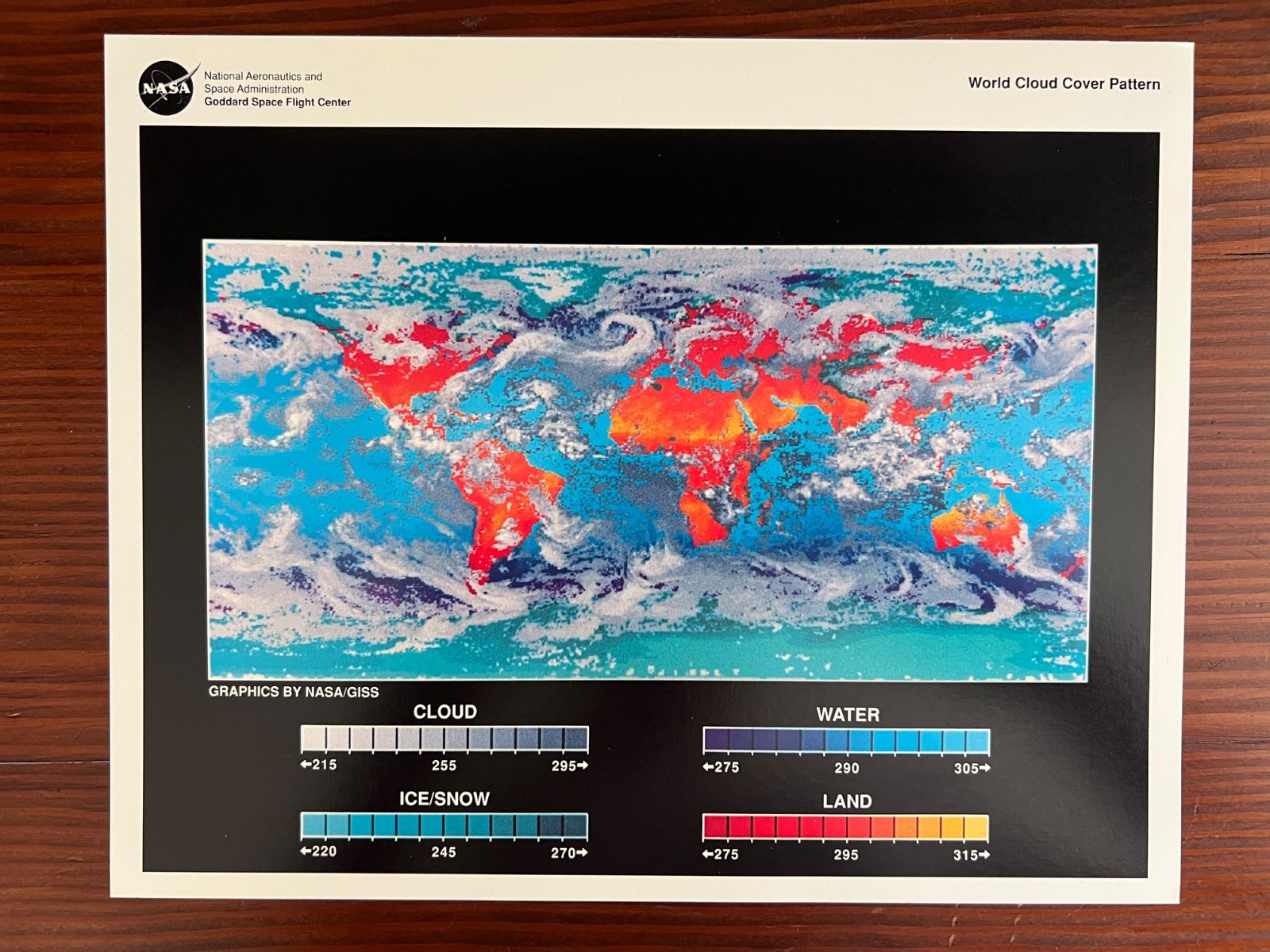 Vintage NASA Hubble Lithograph World Cloud Cover Pattern from 1983, 8 x 10