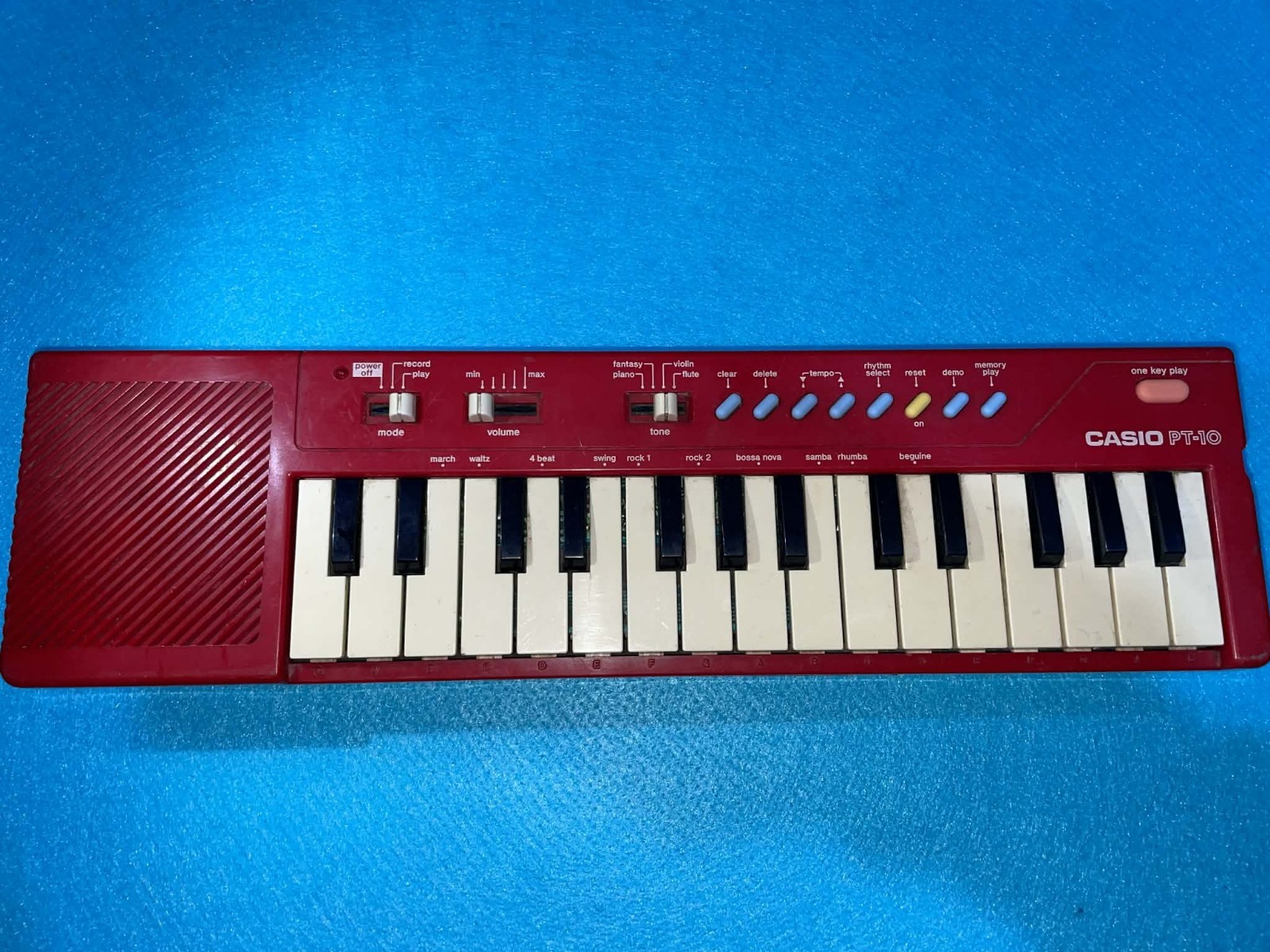Casio PT-10 Red Electronic Keyboard Piano Synthesizer 80s For Parts Or Repair