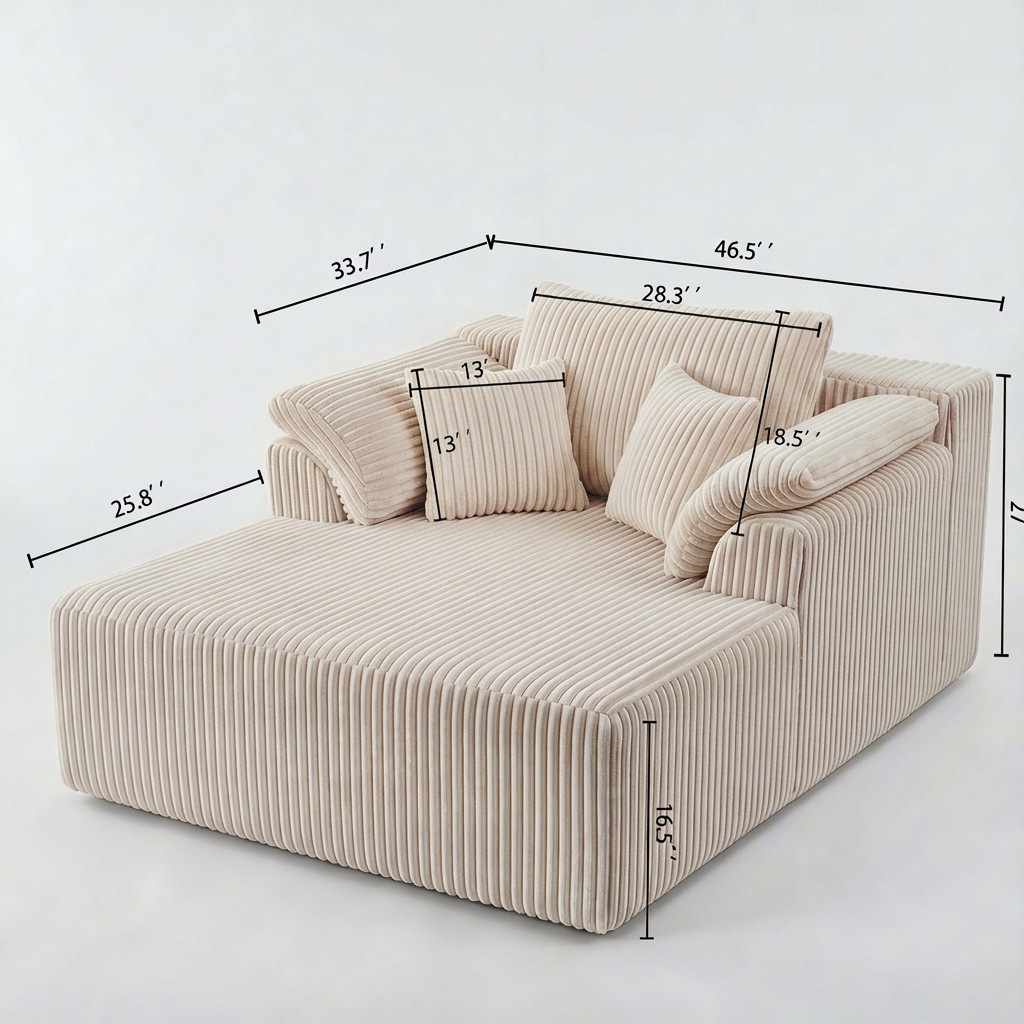 60-inch indoor oversized corduroy lounge chair, no assembly required (Beige)