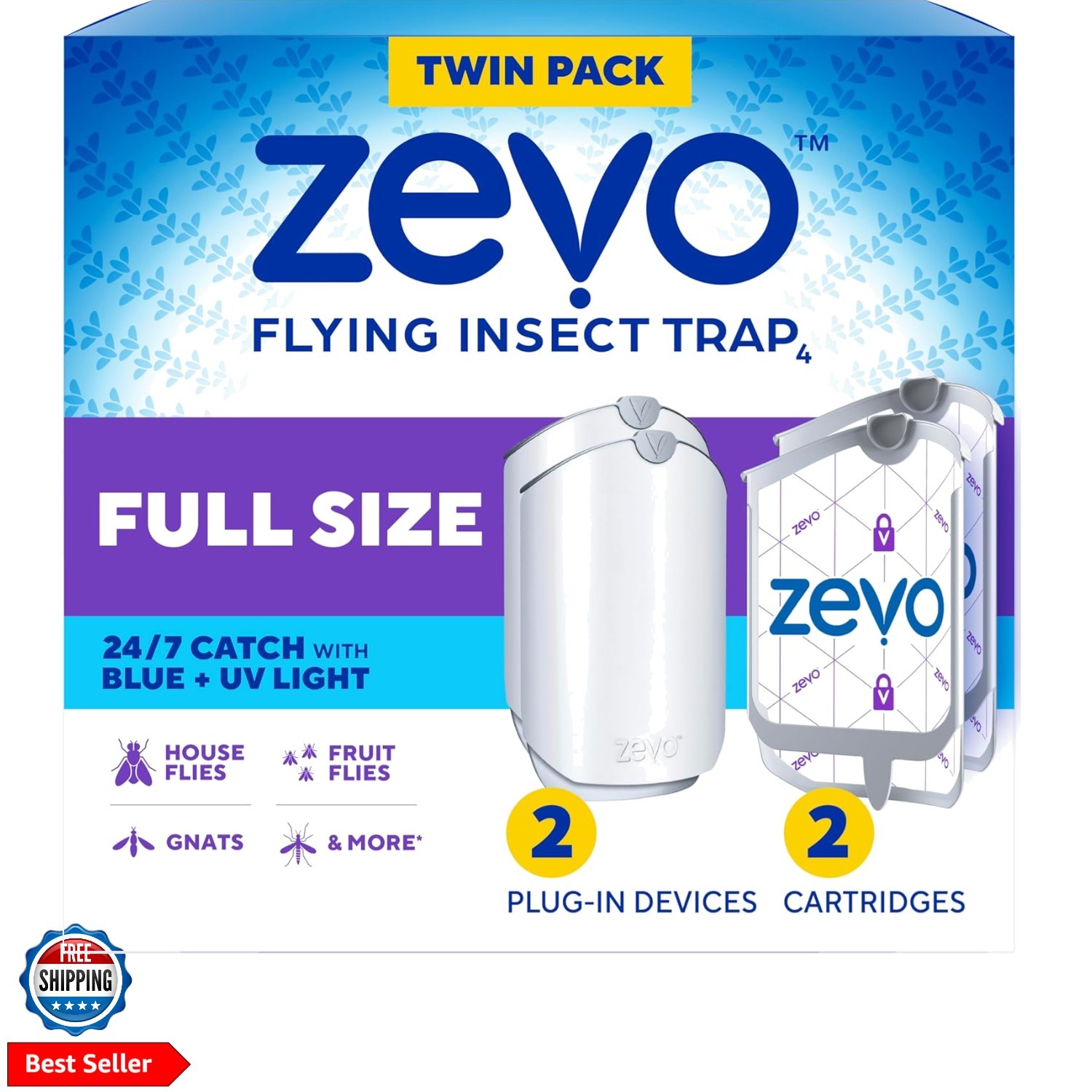 Flying Insect Trap for Fruit Flies & Gnats, 2 Bases & 2 Refills | Fly Trap Ca...