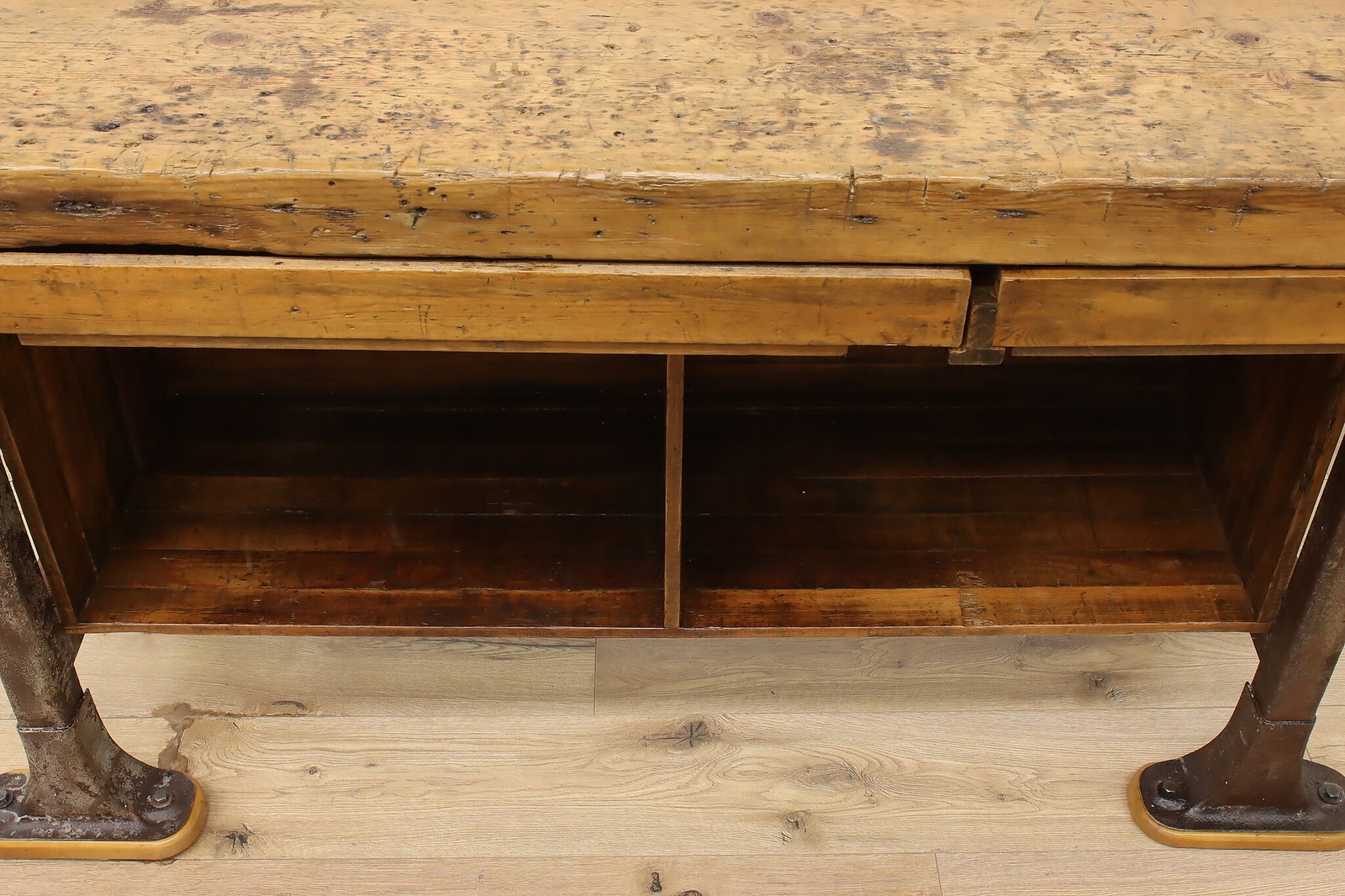 Industrial Antique Elm Workbench Wine Table Kitchen Island #55902