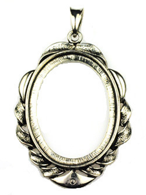 Antique Silver Plated Oval Cabochon Pendant 40MM