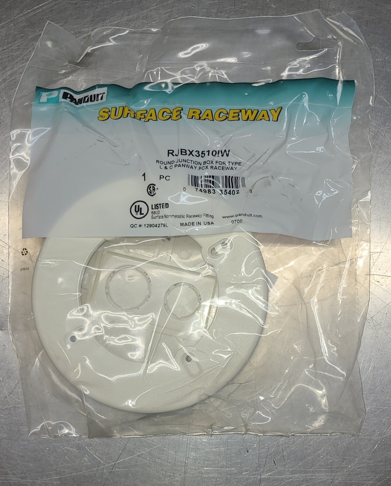 (Lot of 5x) Panduit RJBX3510IW Round Junction Box, Off-White UPC 00074983354023