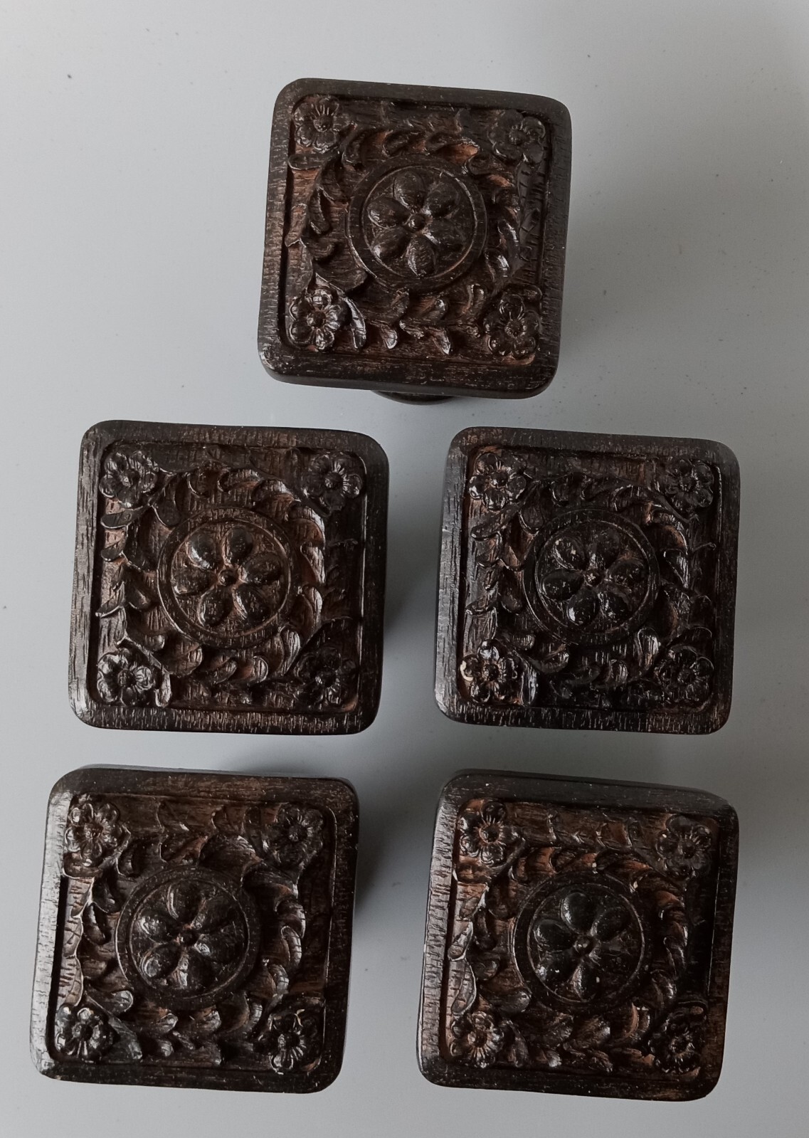 Drapery Holders. Wooden. Set Of 5. 3.35" Square. 3.5" Long