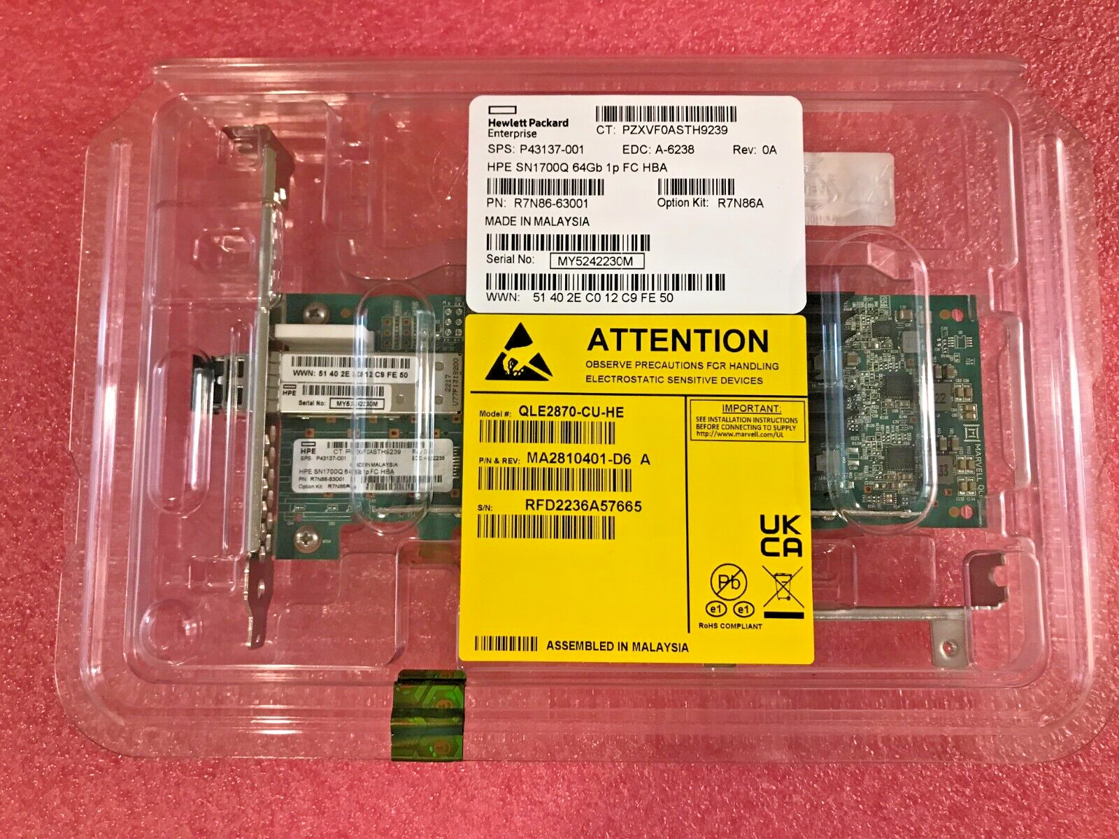 QLE2870-CU-HE HPE SN1700Q 64Gb 1P FC HBA W/SFP,P43137- 001 R7N86-63001 R7N86A
