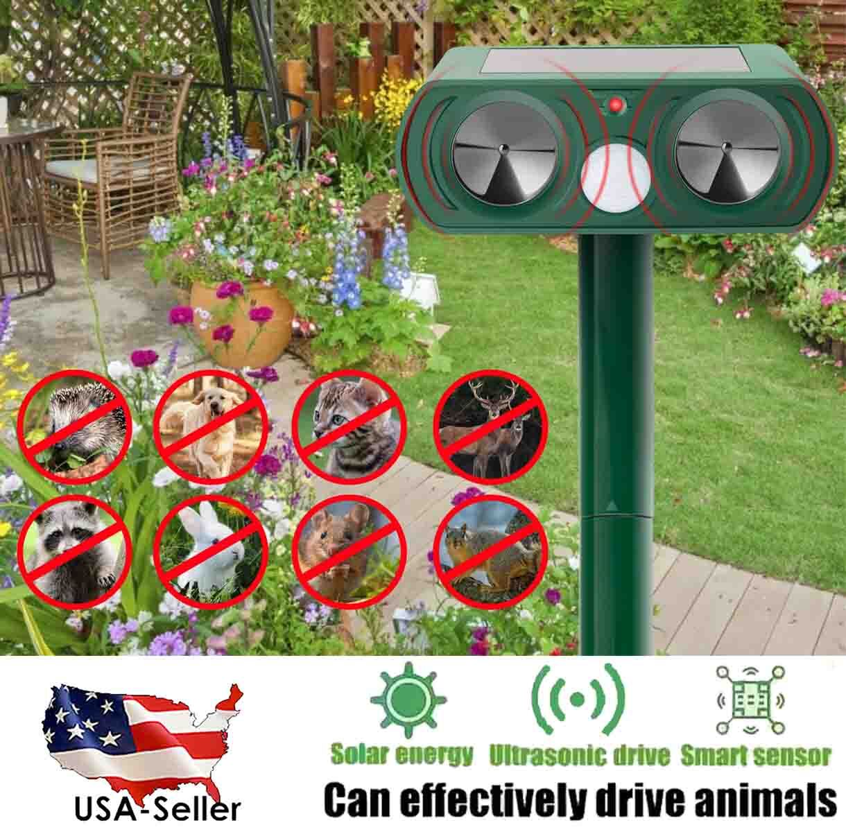 Animal Repeller Ultrasonic Solar Power Pest Cat Mice Deer Sensor Alarm Repellent