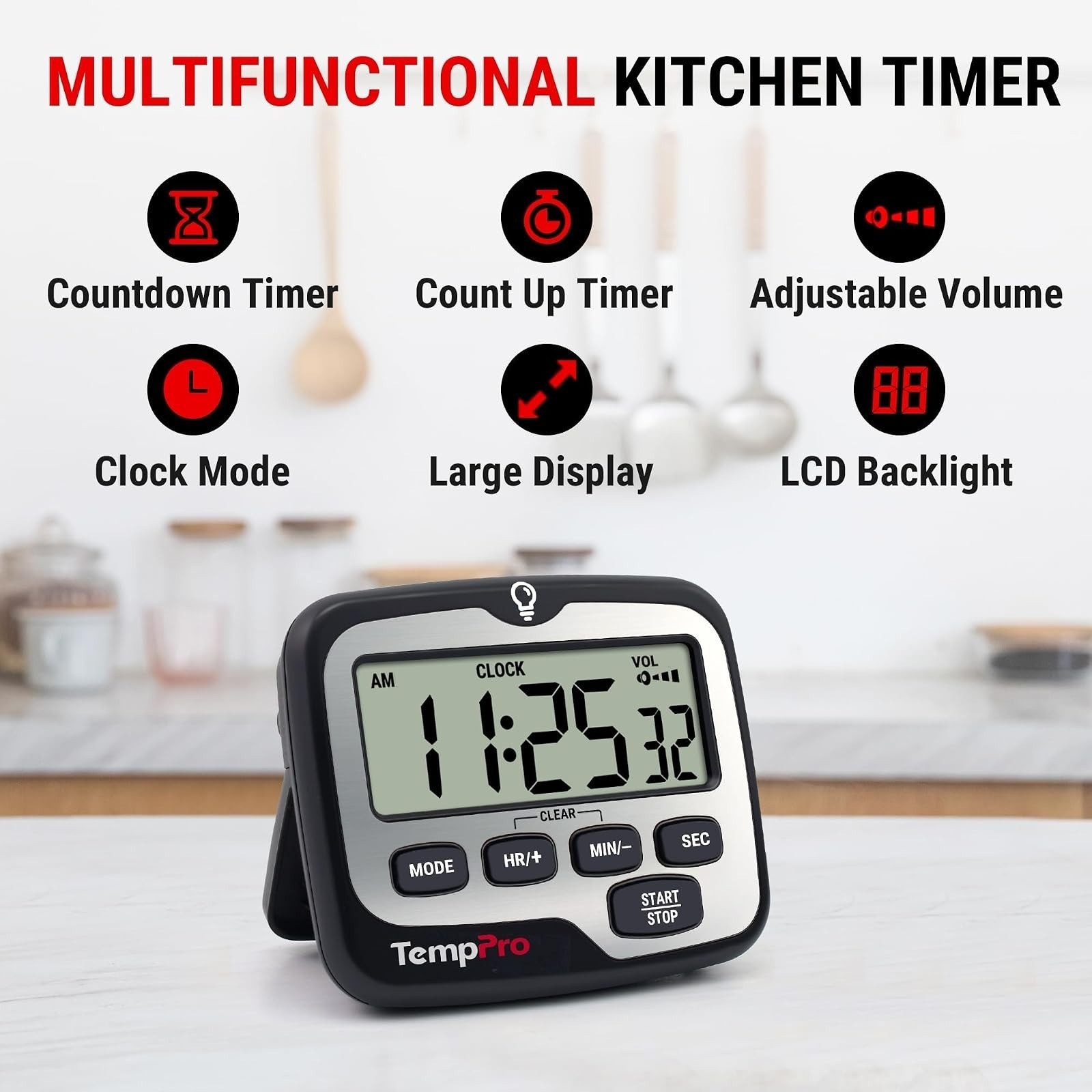 TempPro TM01 2-in-1 Digital Kitchen Timer | Adjustable Alarm Volume