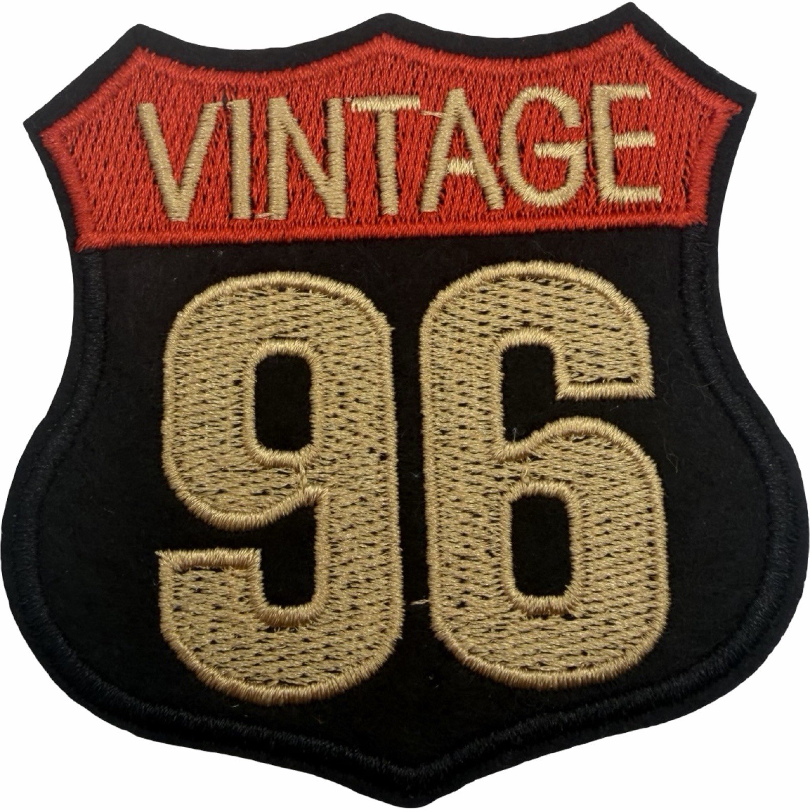 Vintage 96 Vest Jacket Embroidered Sew On Patch Red Black Gold 2.5 Inch
