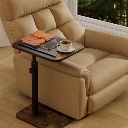 TV Tray Side Table for Couch - 360° Swivel Adjustable Height 1 Rustic Brown