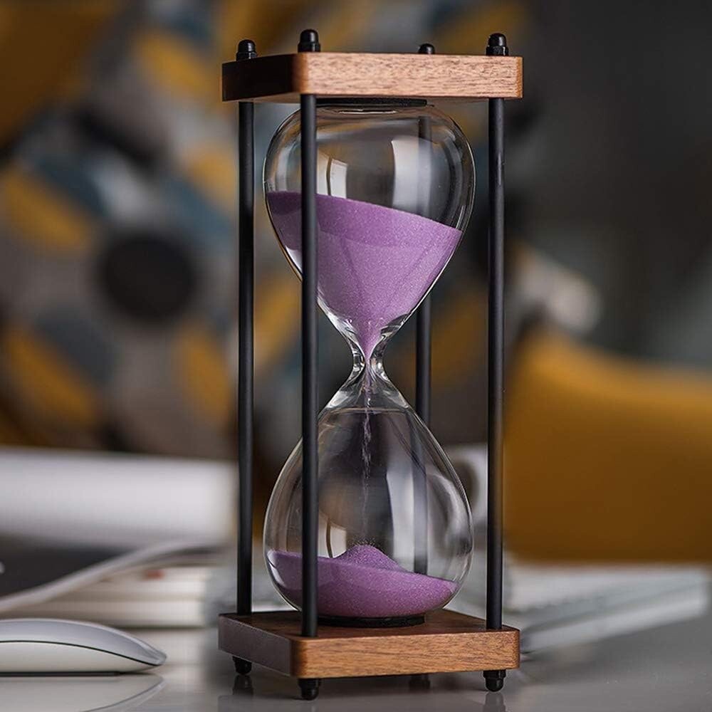 Large Hourglass One Hour Timer Wooden Stand 60 Min PURPLE Sand TIMING Home Decor