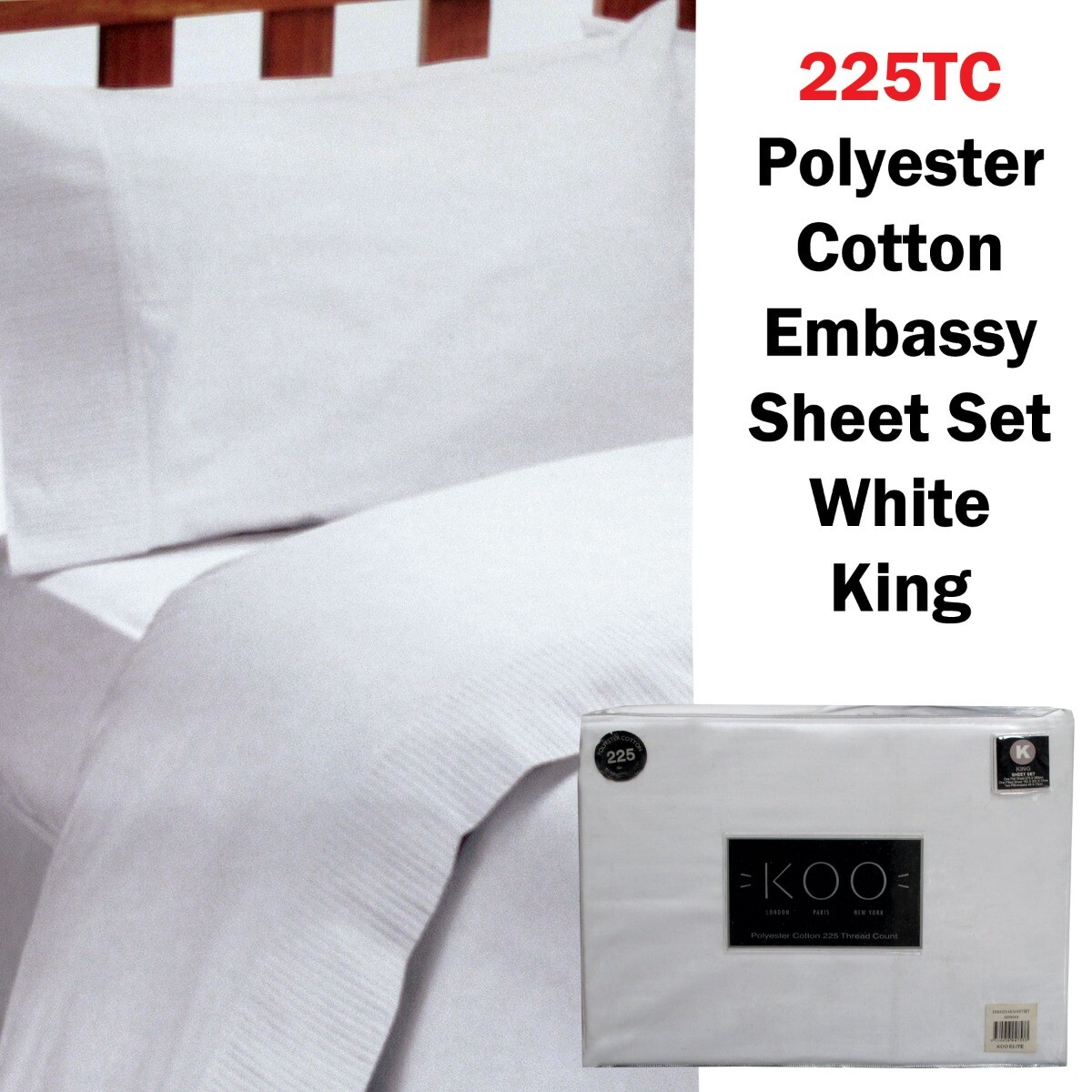 225TC Polyester Cotton Embassy Sheet Set White King
