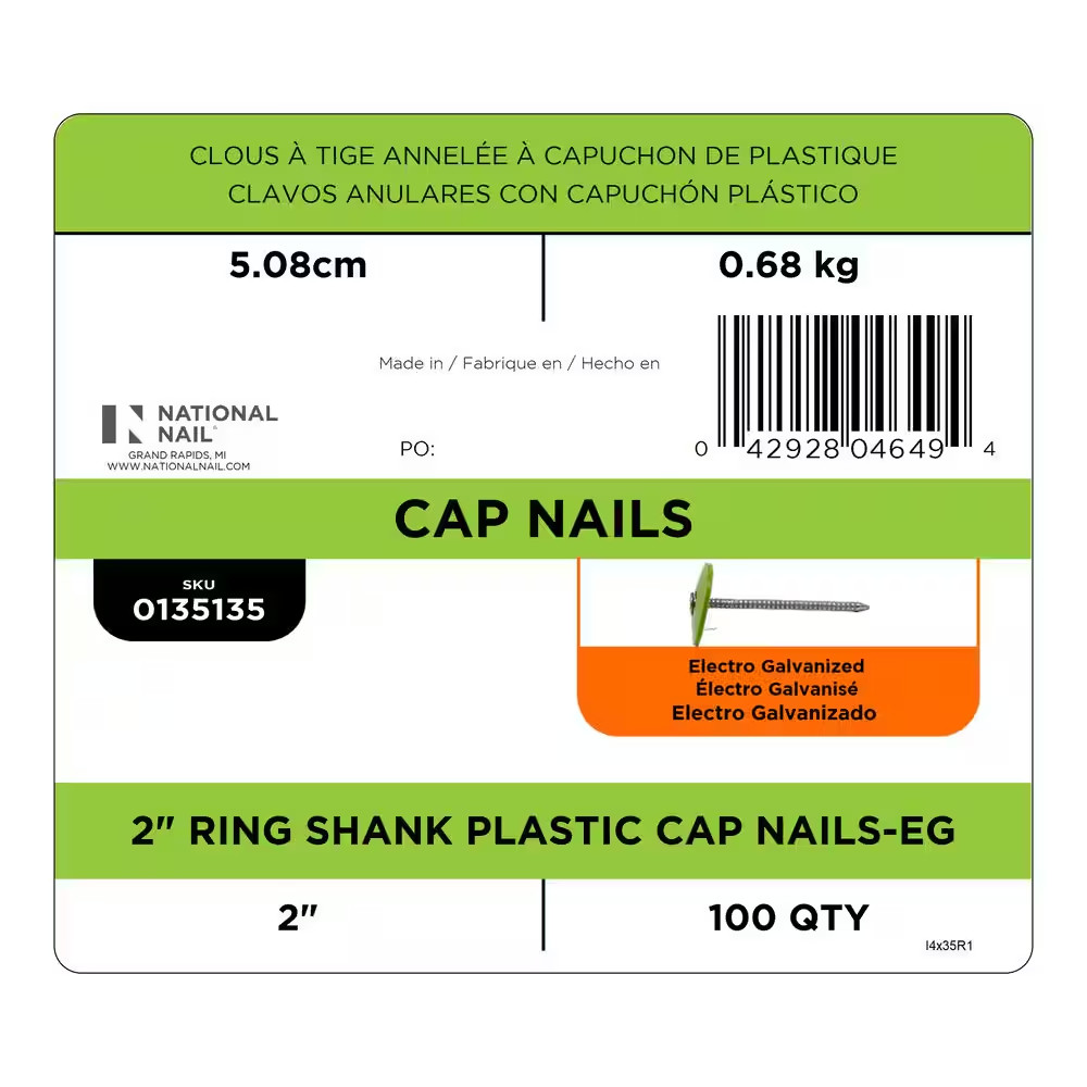2 In. Electro Galvanized Ring Shank Nail with Plastic Cap (100-Count)