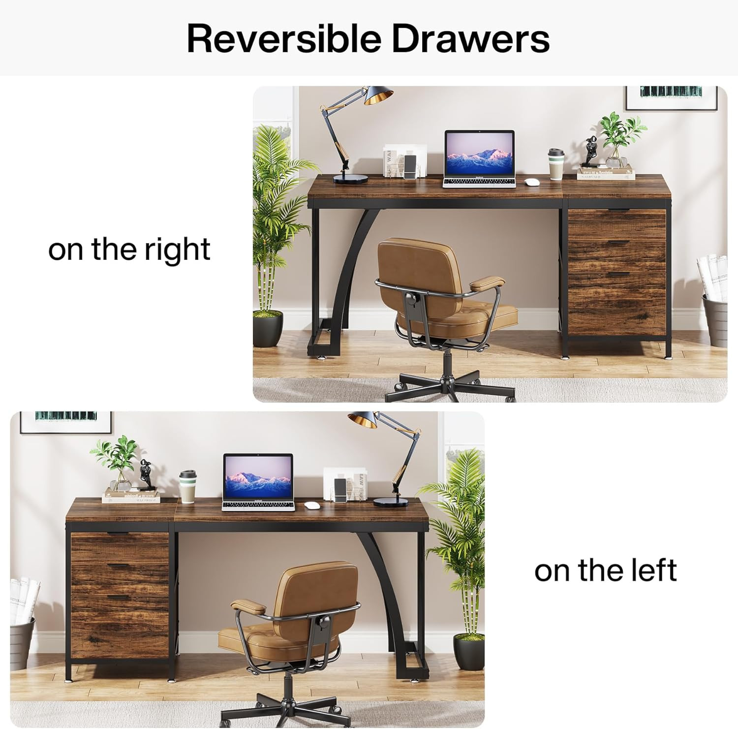 Tribesigns Computer Desk with 3 Drawers, 59-Inch PC Desk with Reversible Drawers