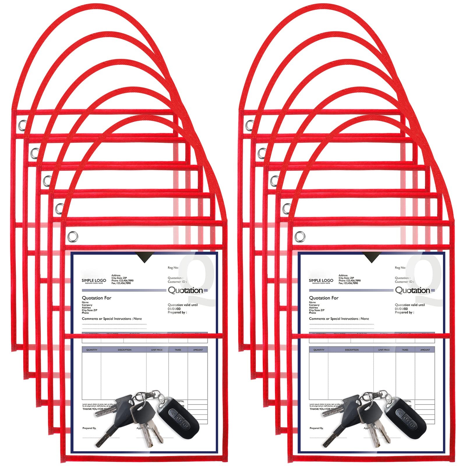 Epakh 30 Pack Work Order Plastic Sleeves Repair 9 x 12 Inch Red
