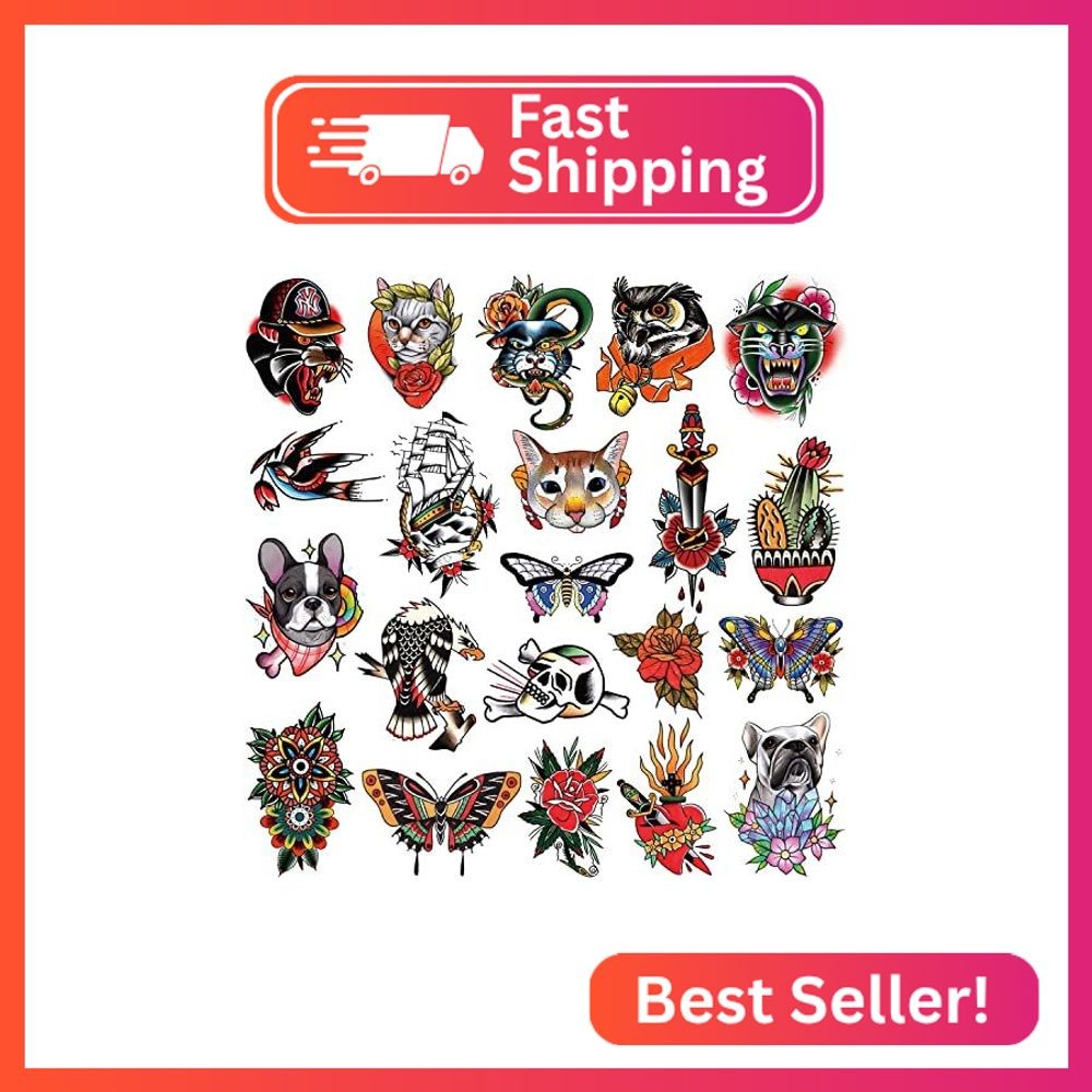 Tazimi 8 Sheets Classic Old School Temporary Tattoos
