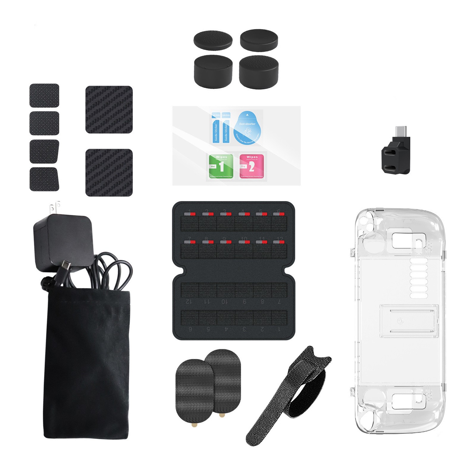 Tempered Film+Crystal Case+Touchpad Sticker+Silicone Pad+Bag Set For Steam Deck