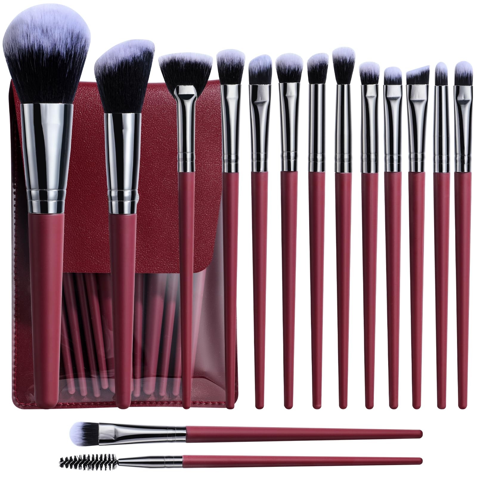 BS-MALL 15PCS Professional Makeup Brushes Set – Multi-Purpose Silver red