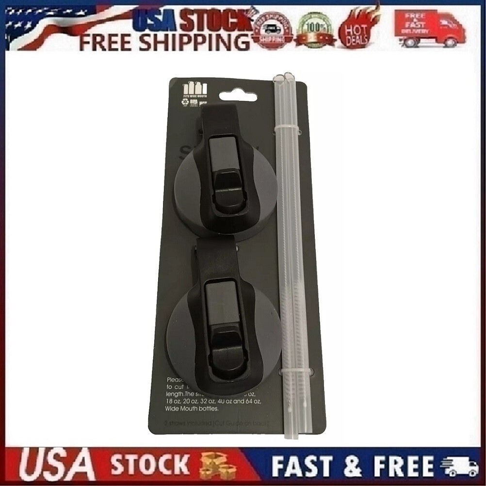 2 Pack Flgoo Straw Lid for Wide Mouth Water Bottle w Straws & Brushes Gray Black