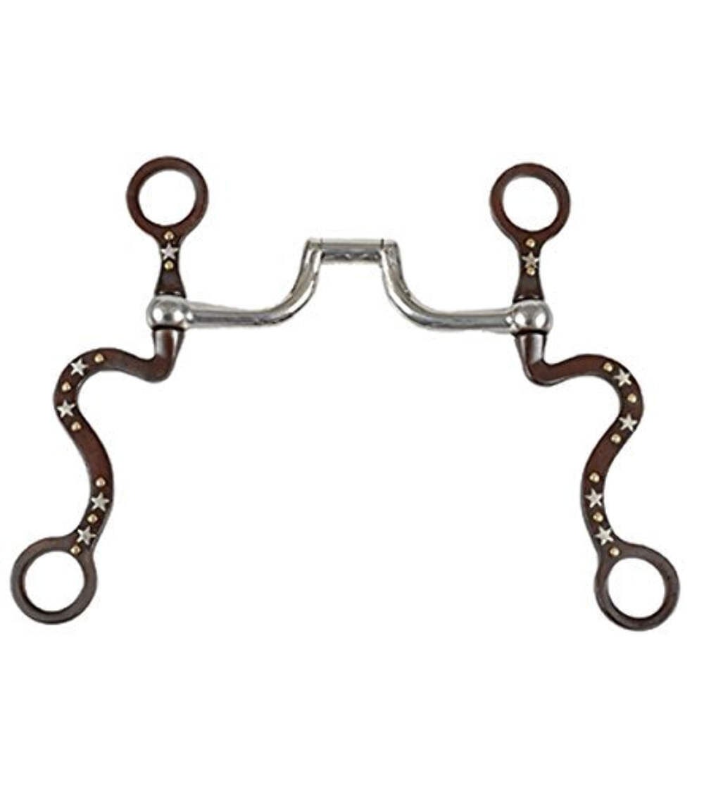 Brown steel WESTERN SHOW BIT 5" mouth 8" cheeks Brass dots Silver Star overlay