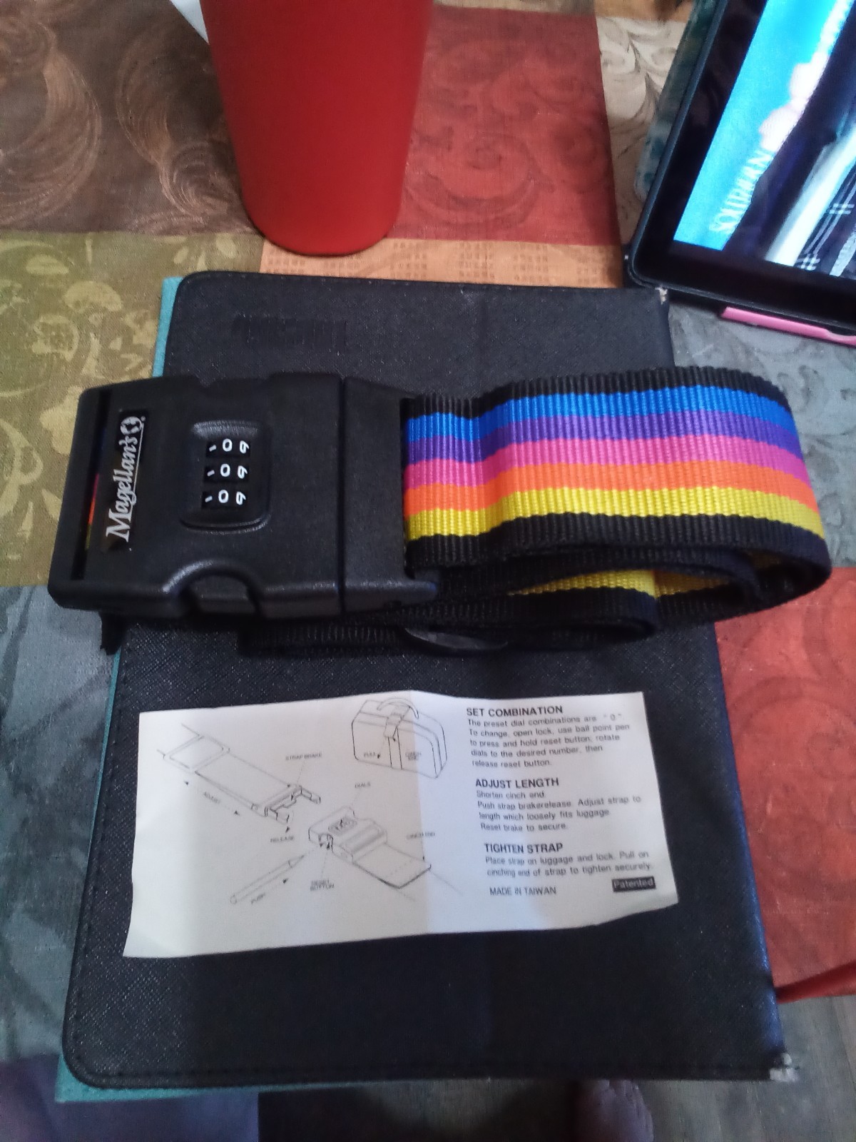 Adjustable Rainbow Stripe Luggage Strap/Belt With 3 Digit Combination Security