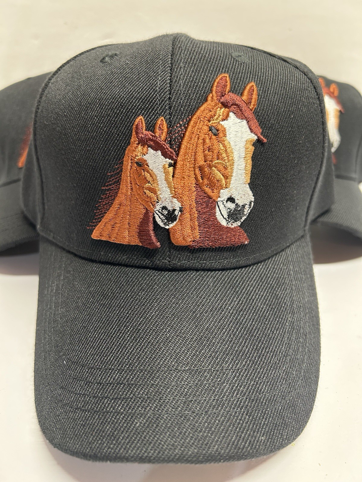 New Lot Of 3 Horses Horse Hat Heads Embroidered Cap Black Pair Western