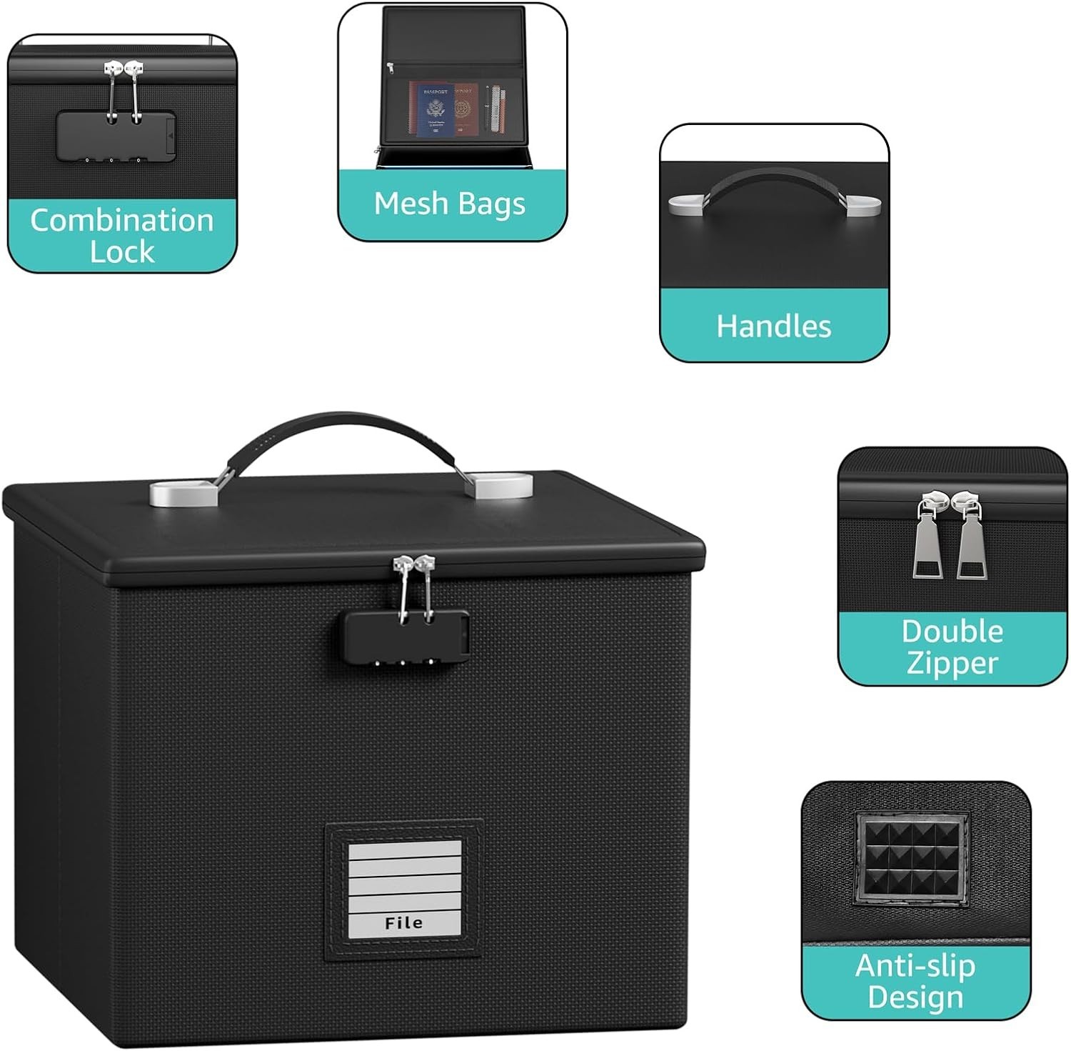 Fireproof File Box Water Resistant Storage Secure Portable Organizer Documents