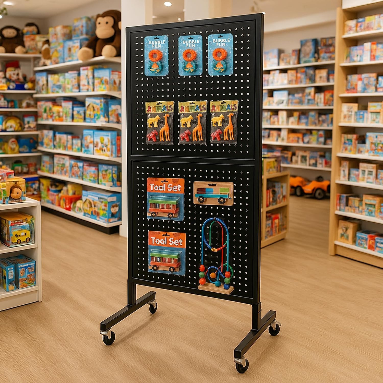 2 x 5.5 Ft Standing Pegboard Display with T-Base, Locking Wheels and 30 Hook....