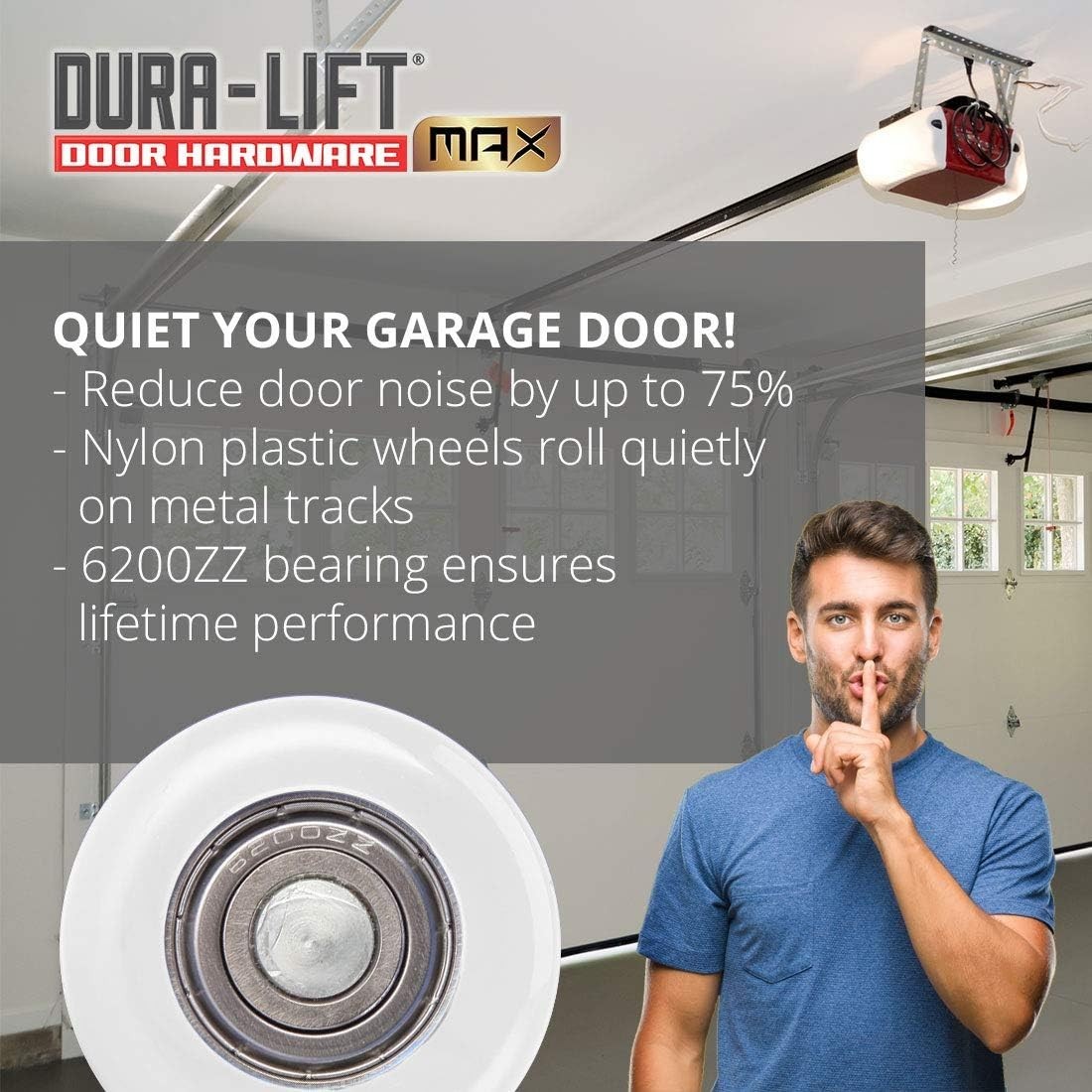 Long-lasting 6200ZZ Bearing Garage Rollers, 10 Pack