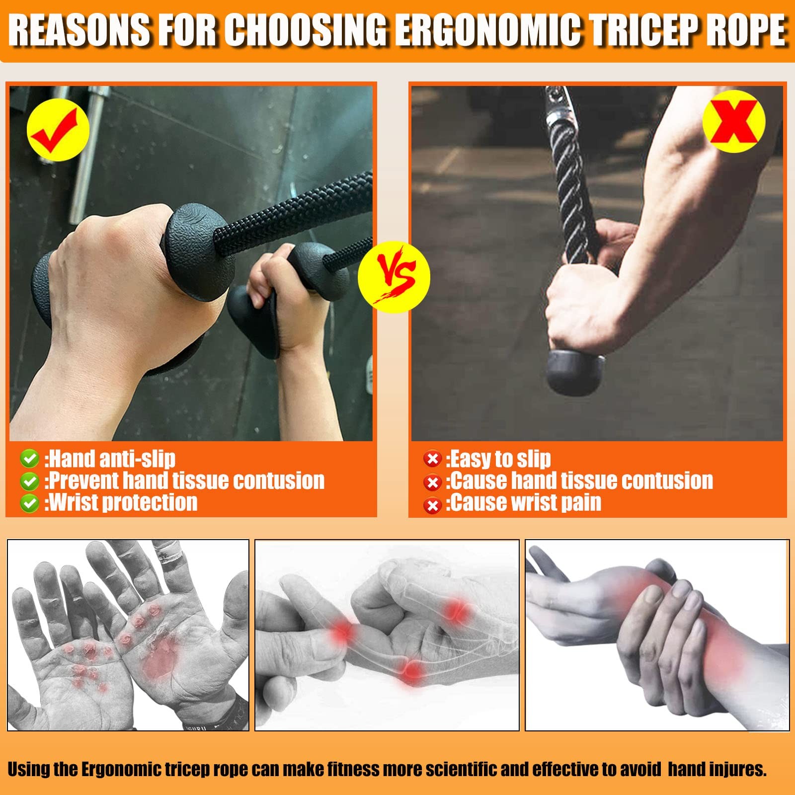 Ergonomic Tricep Rope Pull Down Attachment Upgraded Long Triceps Rope Cable A...