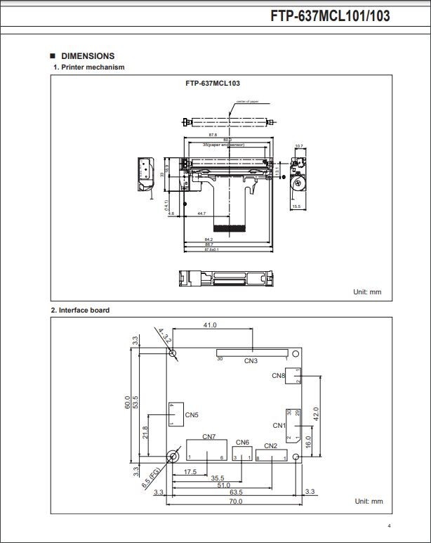 Fujitsu High Speed Thermal Printer Head FTP-637MCL103 BLK1053