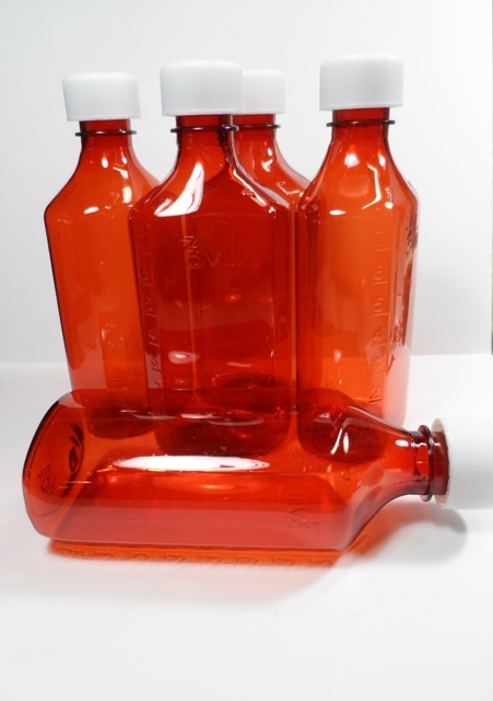 Graduated Ovals Amber Medicine Plastic Bottles/Caps Large 12 OZ Size-Pak of 25