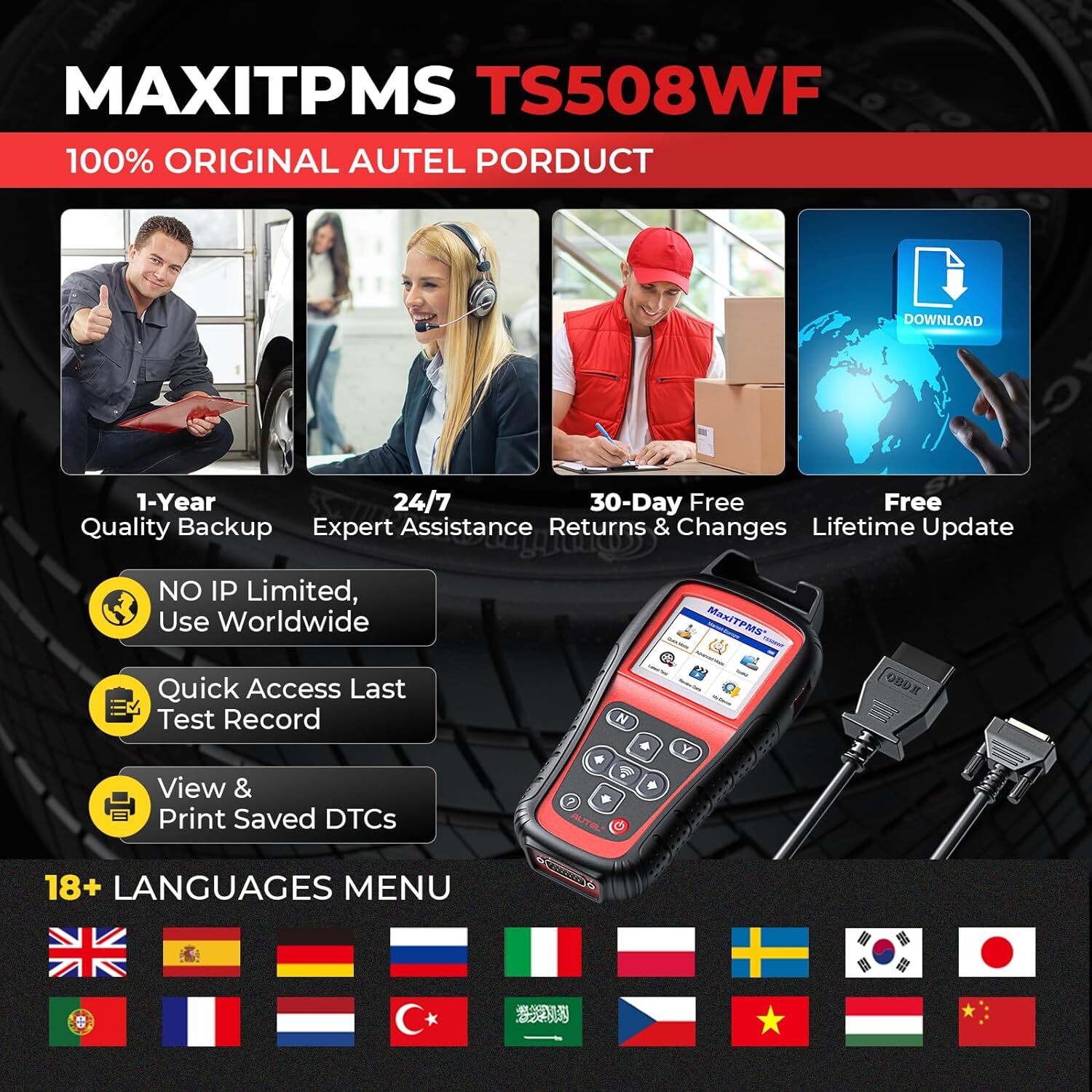Autel MaxiTPMS TS508WF TPMS Programming Tool TPMS Reset Relearn Sensor Read DTCs