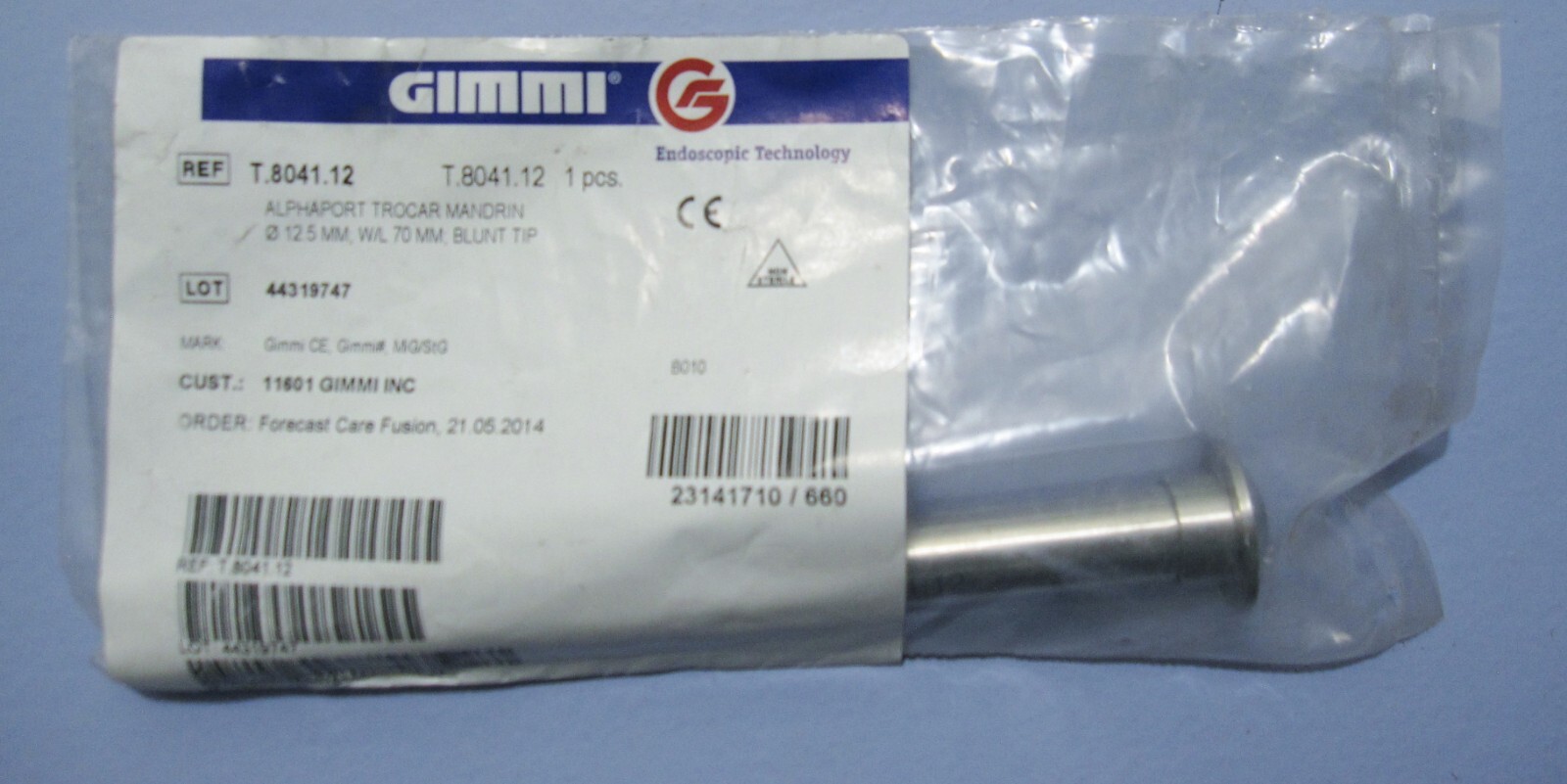 GIMMI T.8041.12 ALPHAPORT TROCAR MANDRIN 12.5 MM W/L 70 MM, BLUNT TIP