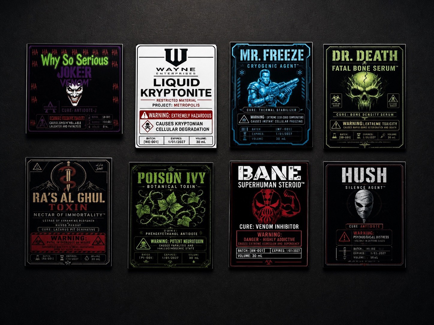 Make your own DC Comics vials with these labels! 8 labels made for 30ml Vials