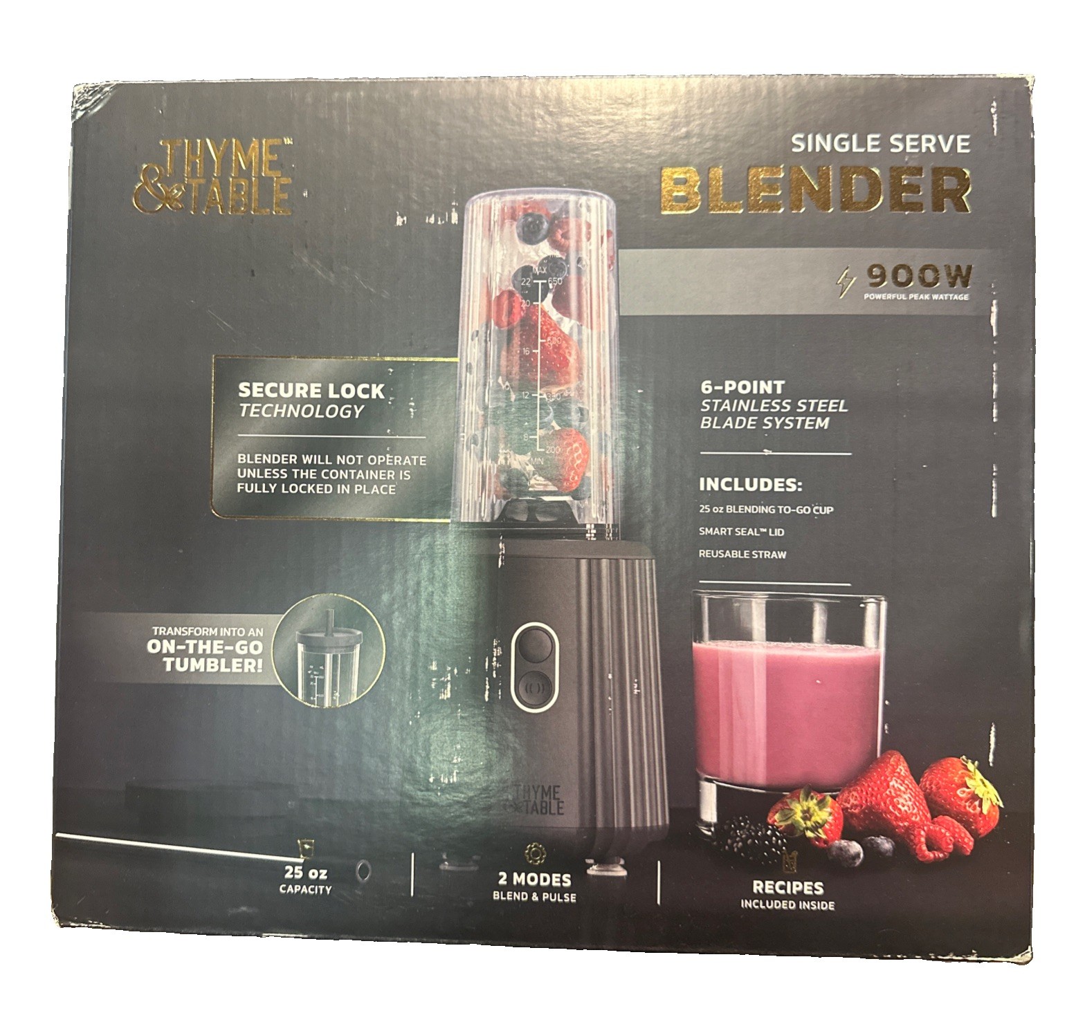🔥Thyme & Table Single Blender 25oz Blend To-go Cup- Black New Open Box