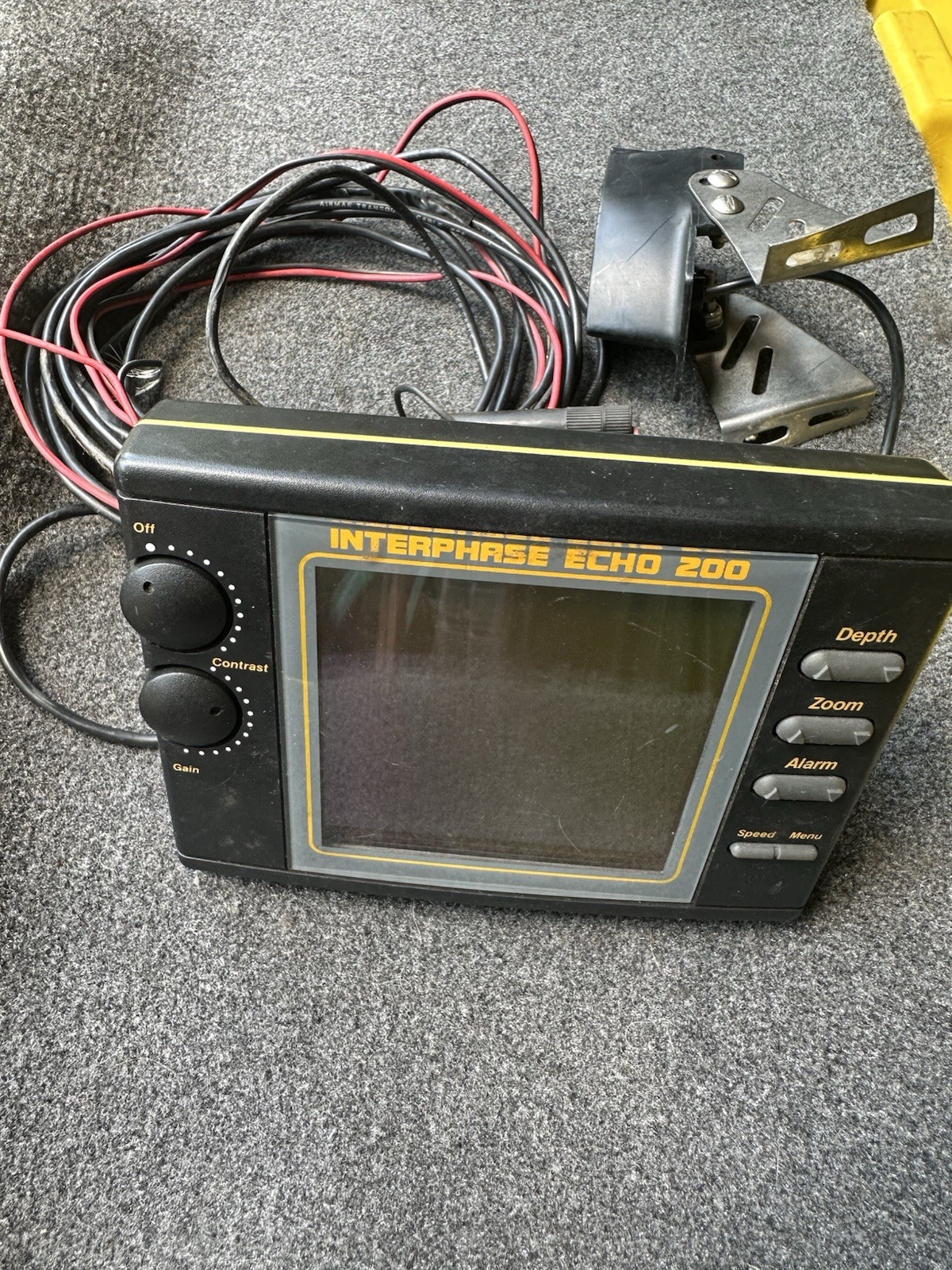 Interphase Echo 200 Depth Fish Finder head Unit Power Cable & Transducer TESTED