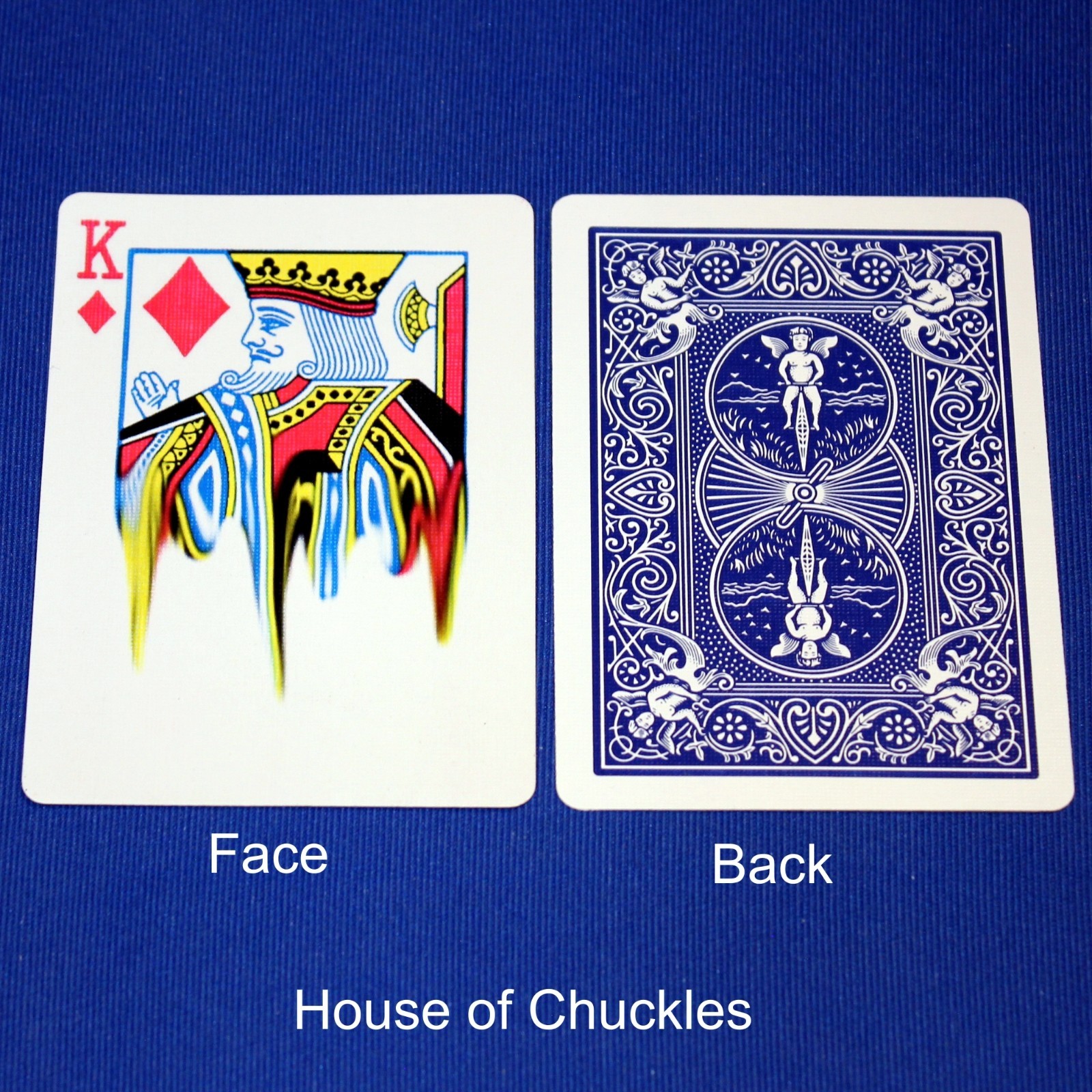 King of Diamonds, Half Smeared, Bicycle Printed Gaff Card, Blue