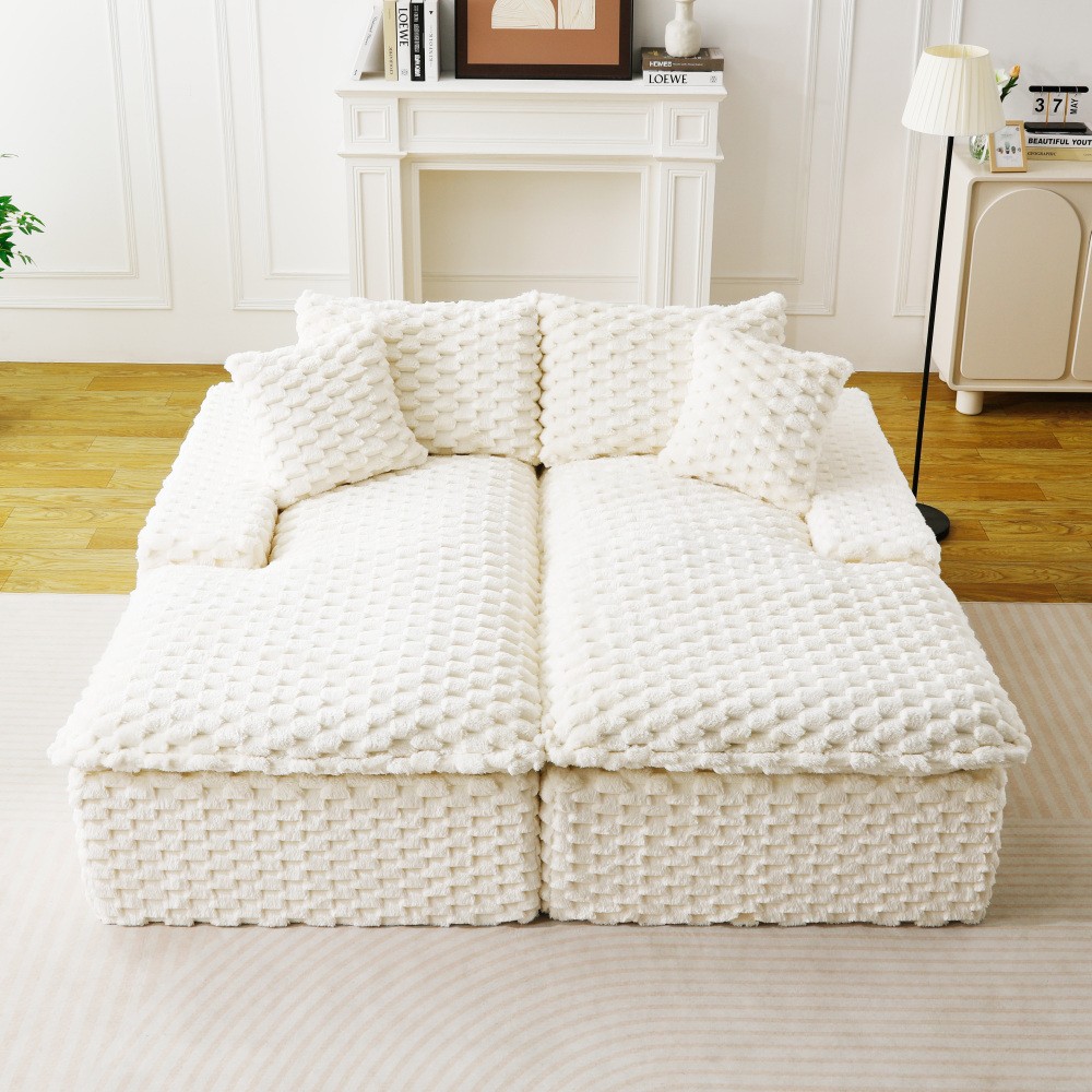 White Turtle Velvet Double Chaise Lounge w/ Sponge, Multifunctional Sofa