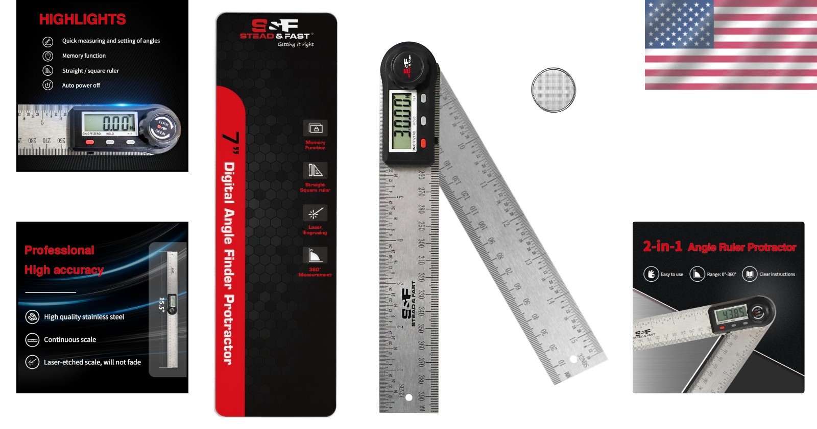 Digital Angle Finder Tool - 7 Inch Stainless Steel Protractor for Precision M...