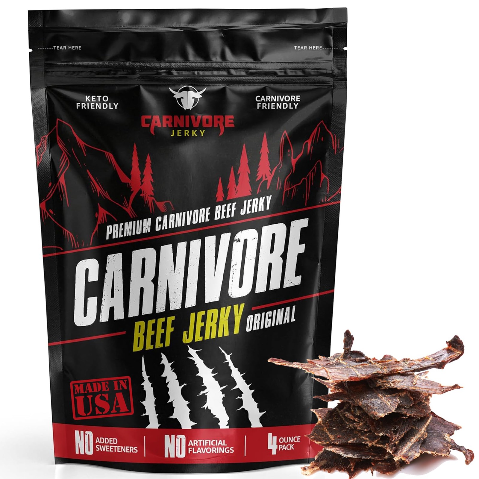 Beef Jerky - High Protein Premium 3-Ingredient Jerky Snacks - Keto-Friendly a...