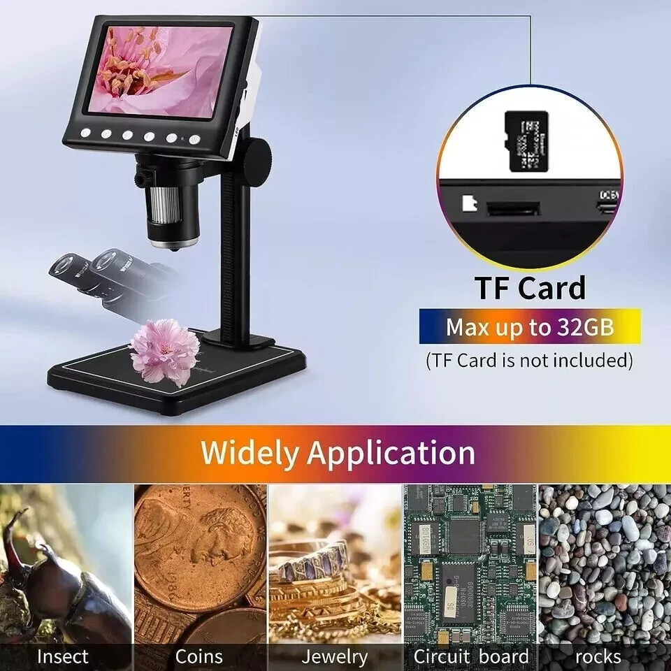 4.3'' Digital Microscope 1600X USB microscope 1080p Soldering (T)