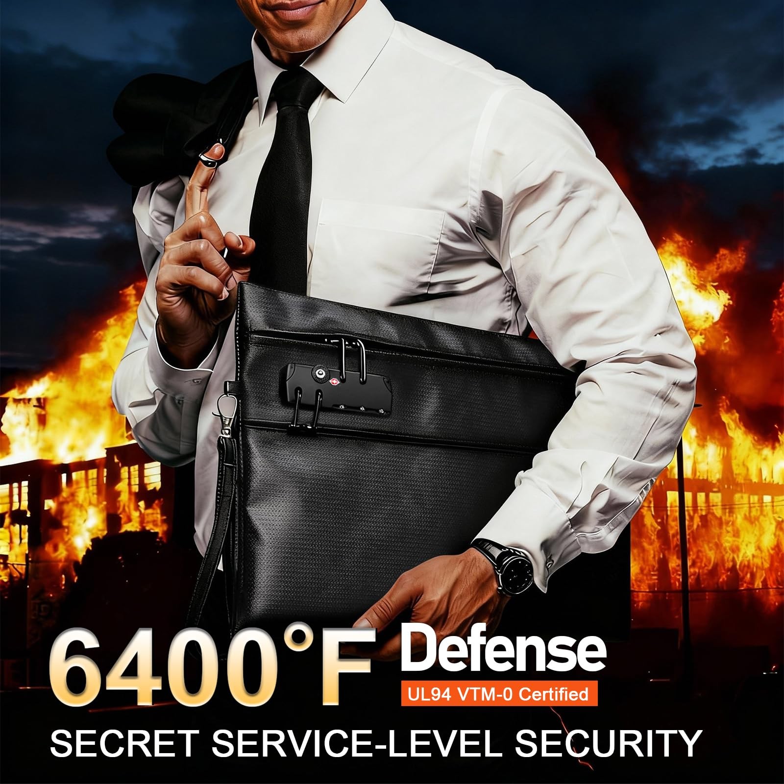 6400F Fireproof Document Bag with Combination Lock - Heat Resistant Money for