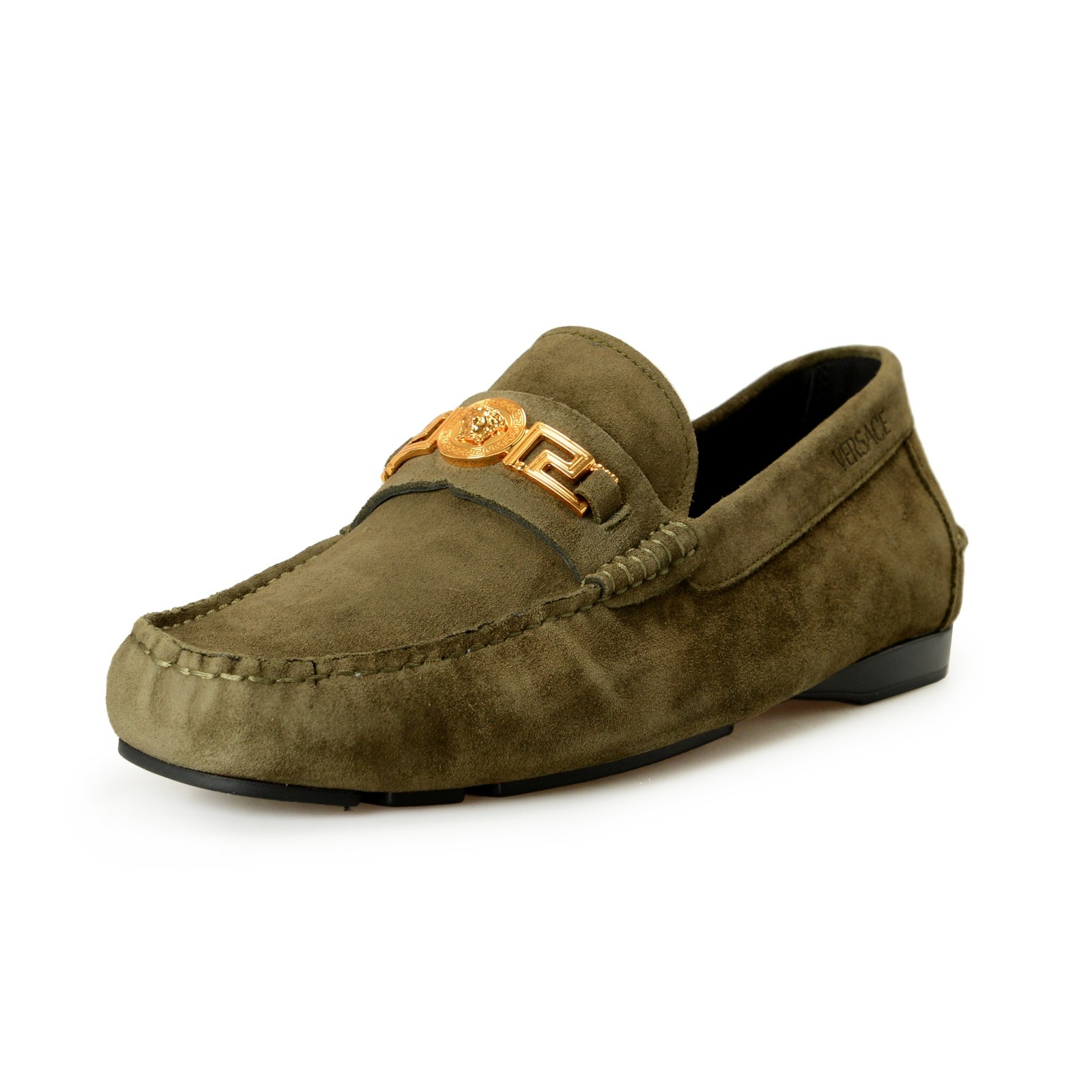 Versace Men's 100% Suede Leather Gold Medusa Driver Loafers Shoes US 8 IT 41