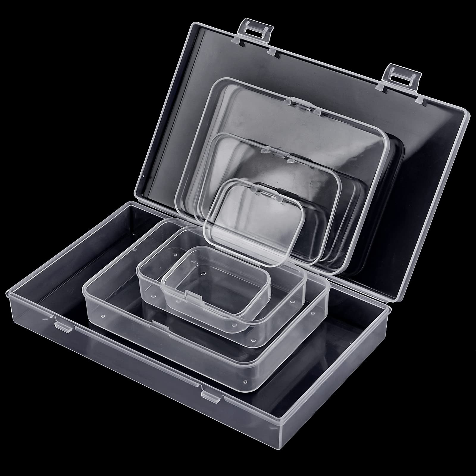 24 Pack Mixed Sizes Rectangular Mini Plastic Containers Clear Plastic Storage...