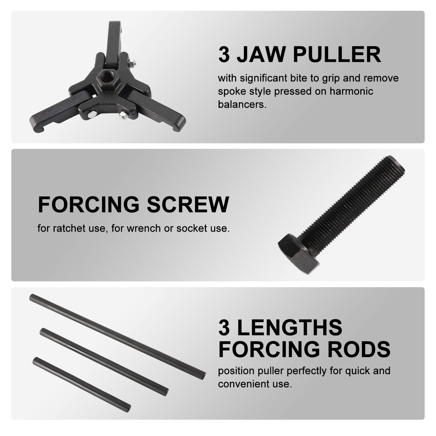 Harmonic Balancer Puller Set - Damper Pulley Tool for Chevy, Ford, GM, Mitsubish