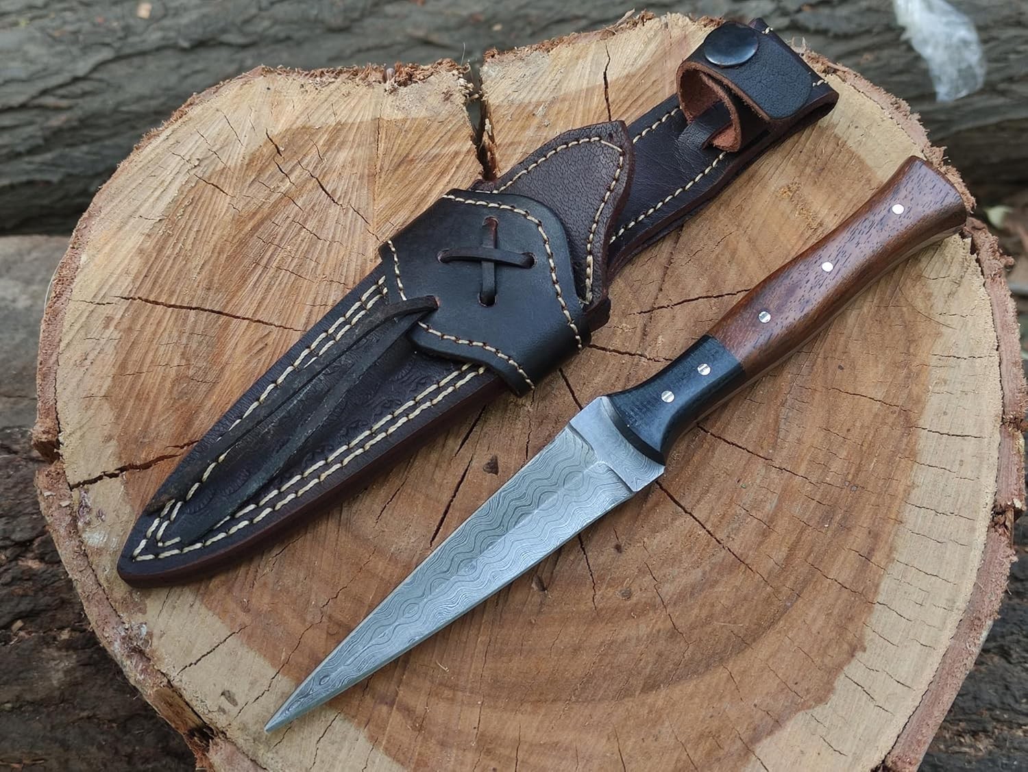 Handmade Damascus Knife Double Edged Dagger Boot Toothpick knife