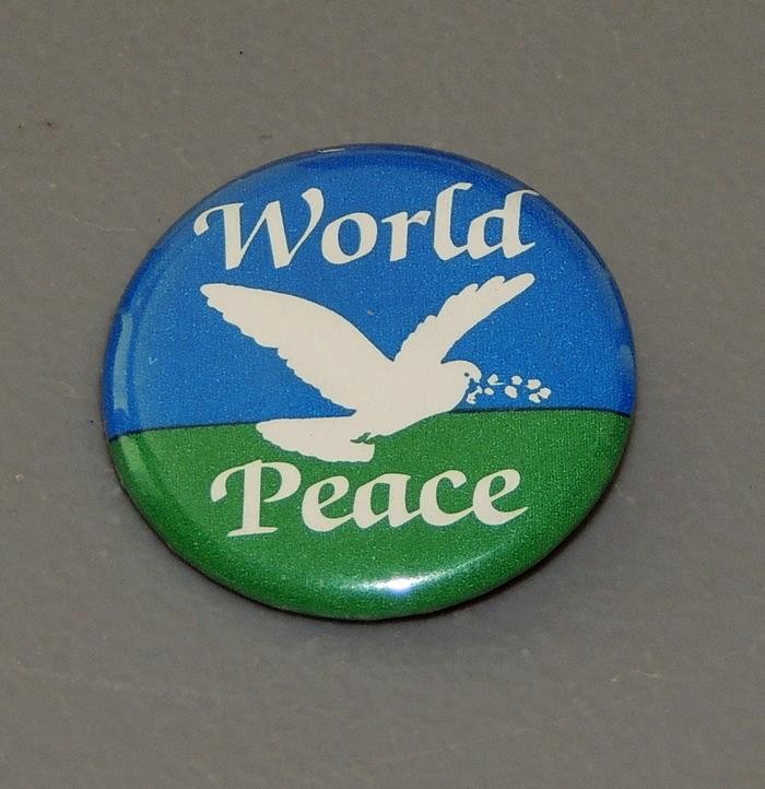 World Peace with Peace Dove Anti-War Hippie Cause Pinback Button