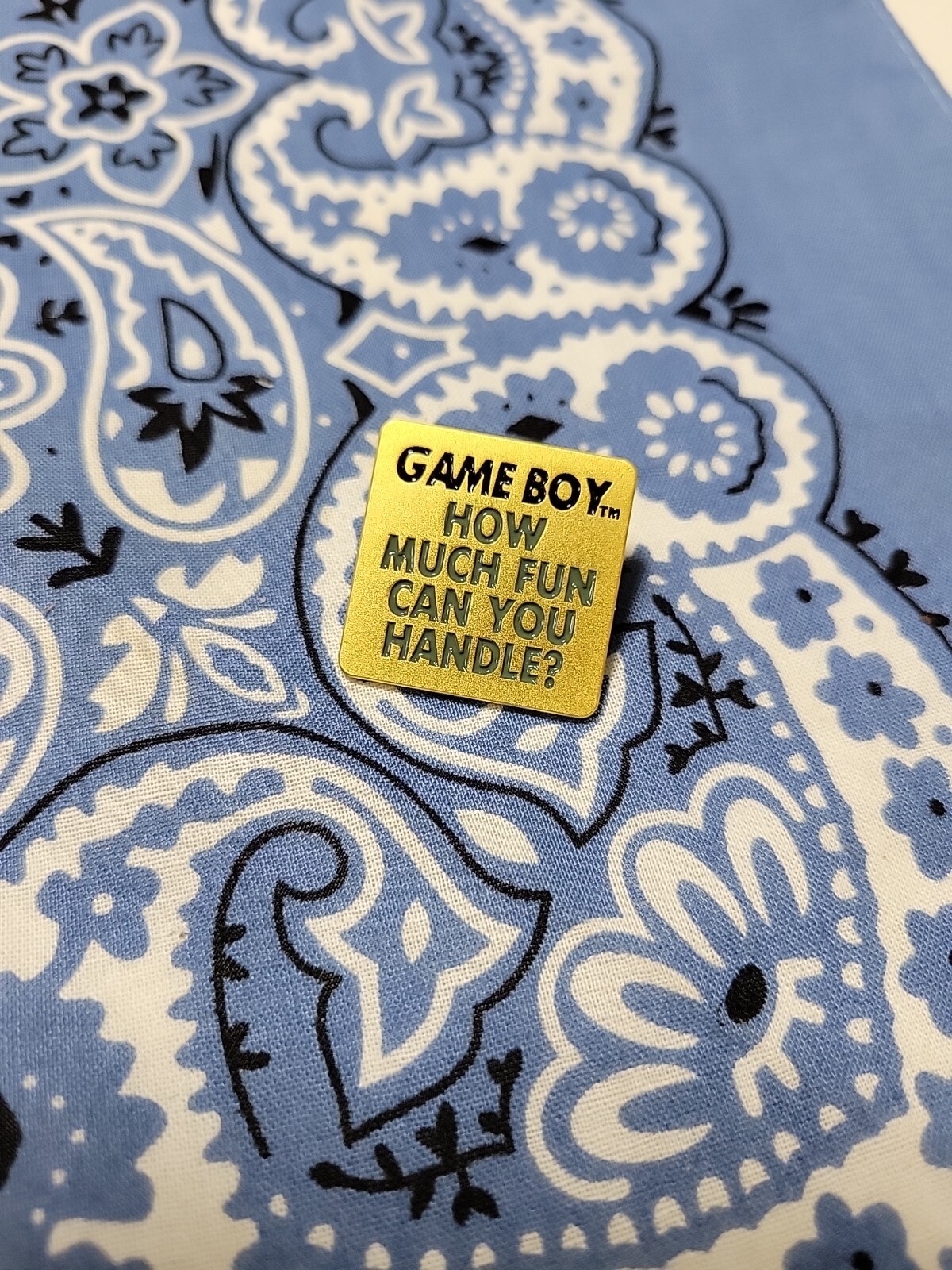 Game Boy How Much Fun Can You Handle? promotional enamel pin 1993 NOS Nintendo