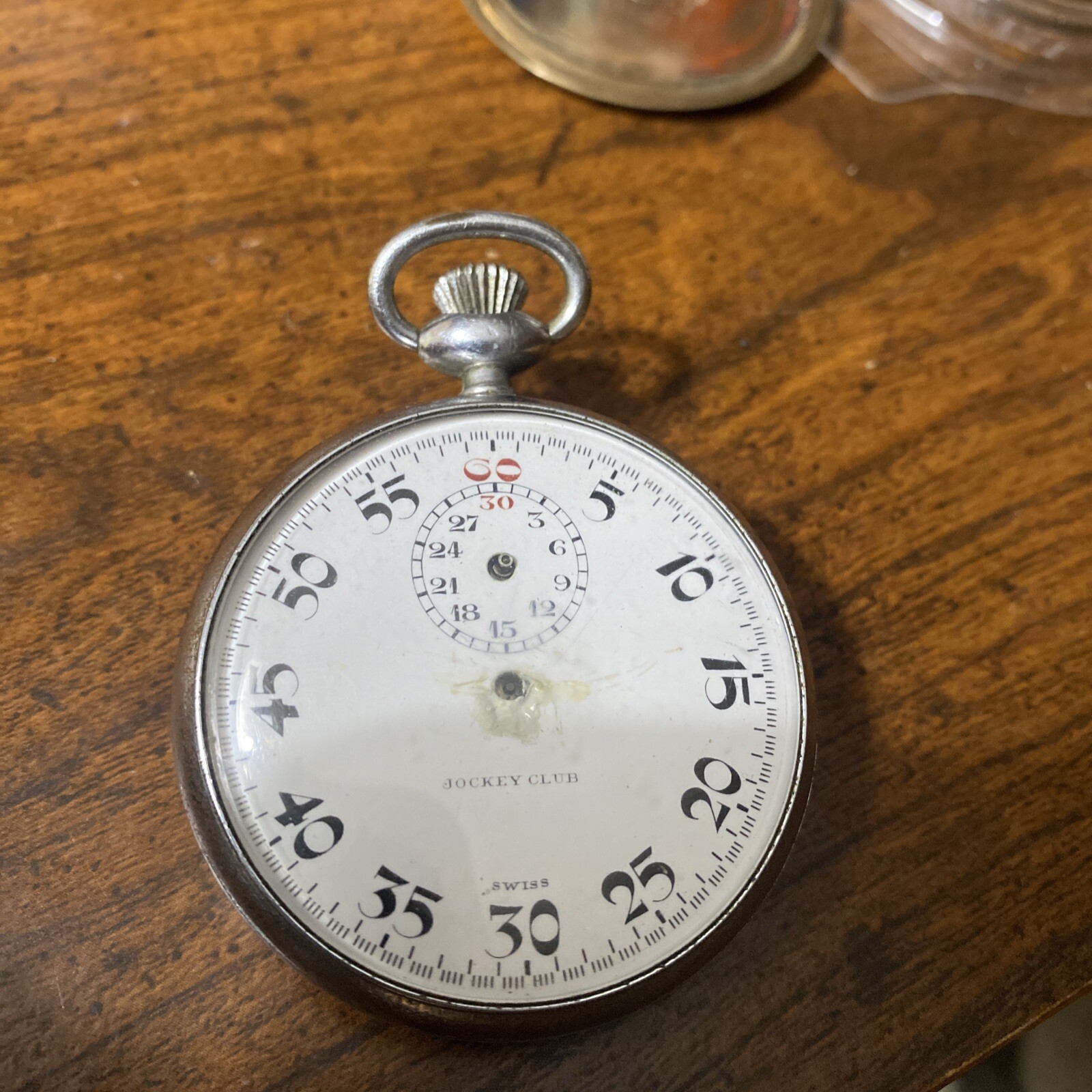 Estate Find Vintage Jockey Club 7 Jewels Pocket Stop Watch For Parts Untested